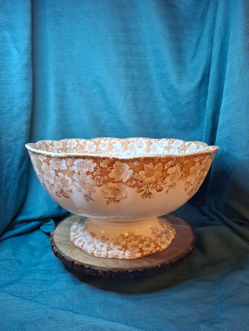 Antique Furnivals Rustic Punch Bowl 1893 Royal Semi Porcelain Brown Transferware 16"