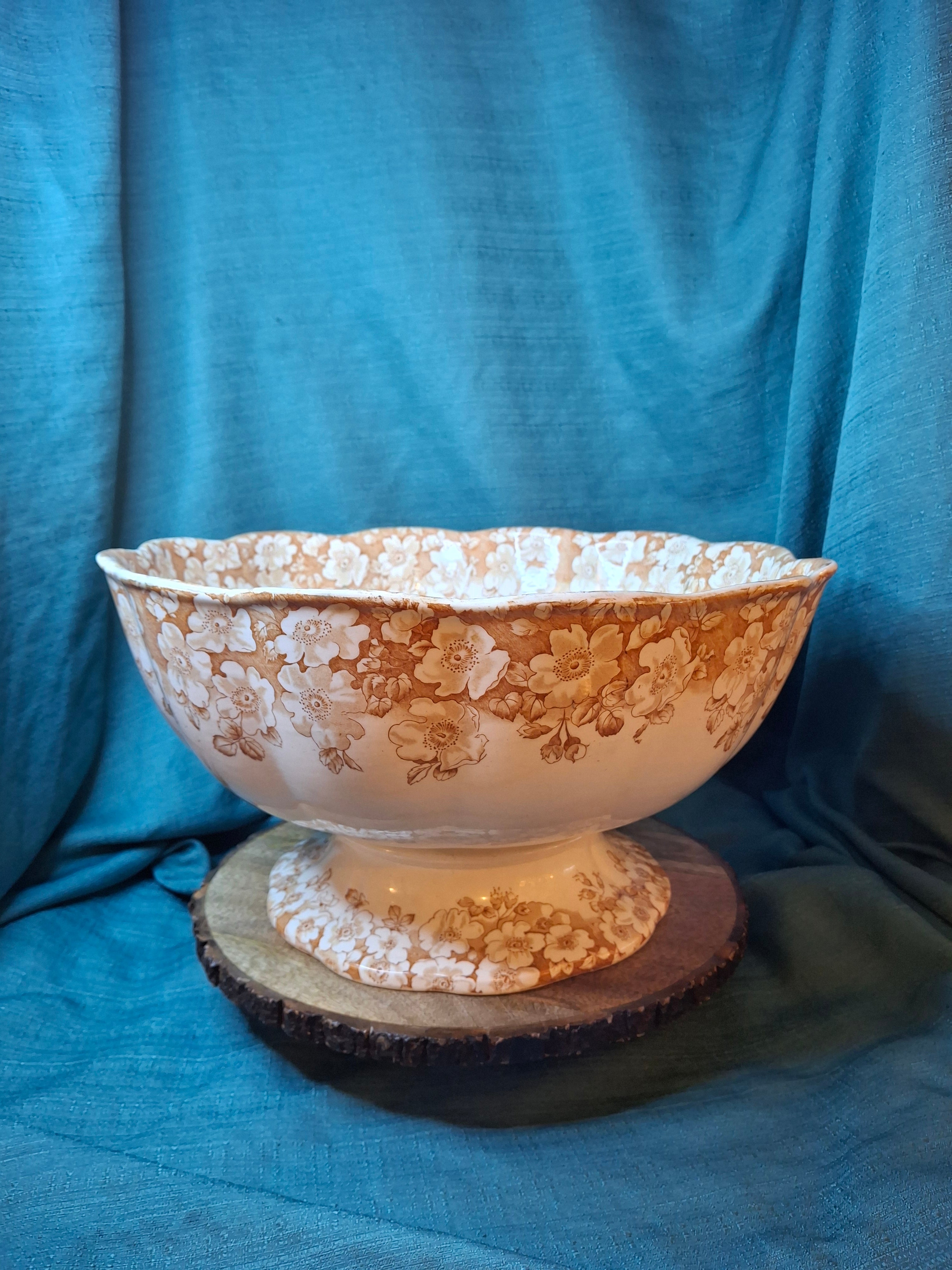 Antique Furnivals Rustic Punch Bowl 1893 Royal Semi Porcelain Brown Transferware 16"