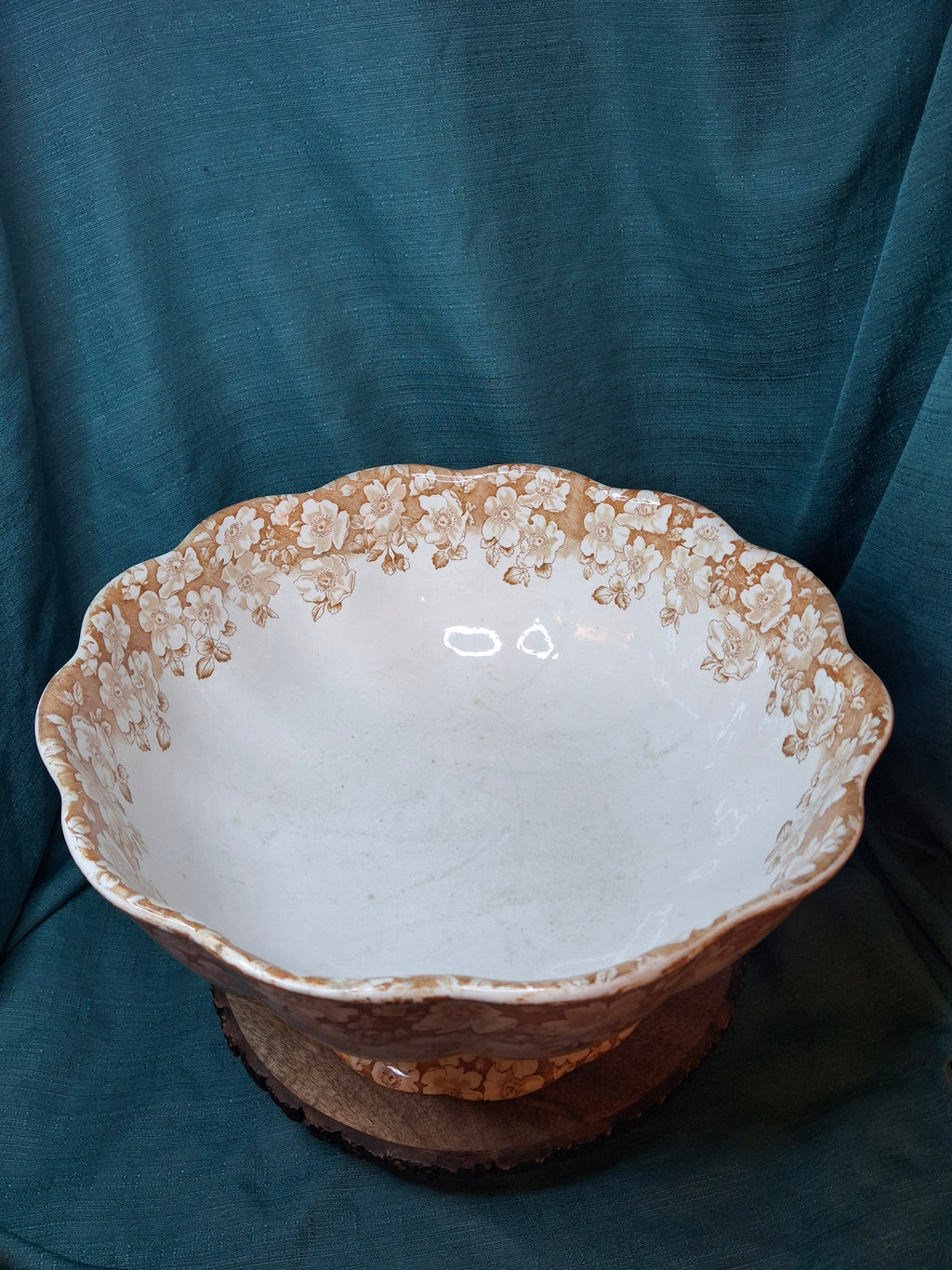 Antique Furnivals Rustic Punch Bowl 1893 Royal Semi Porcelain Brown Transferware 16"