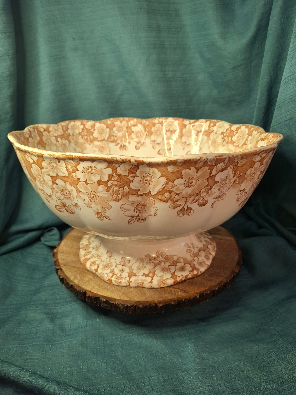 Antique Furnivals Rustic Punch Bowl 1893 Royal Semi Porcelain Brown Transferware 16"