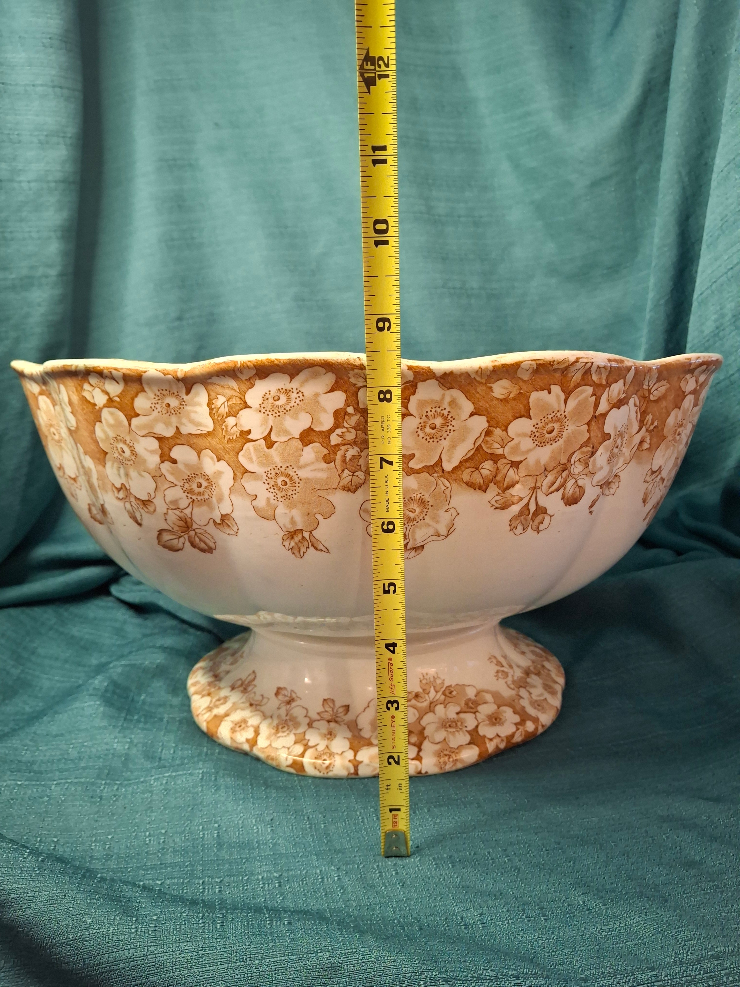 Antique Furnivals Rustic Punch Bowl 1893 Royal Semi Porcelain Brown Transferware 16"