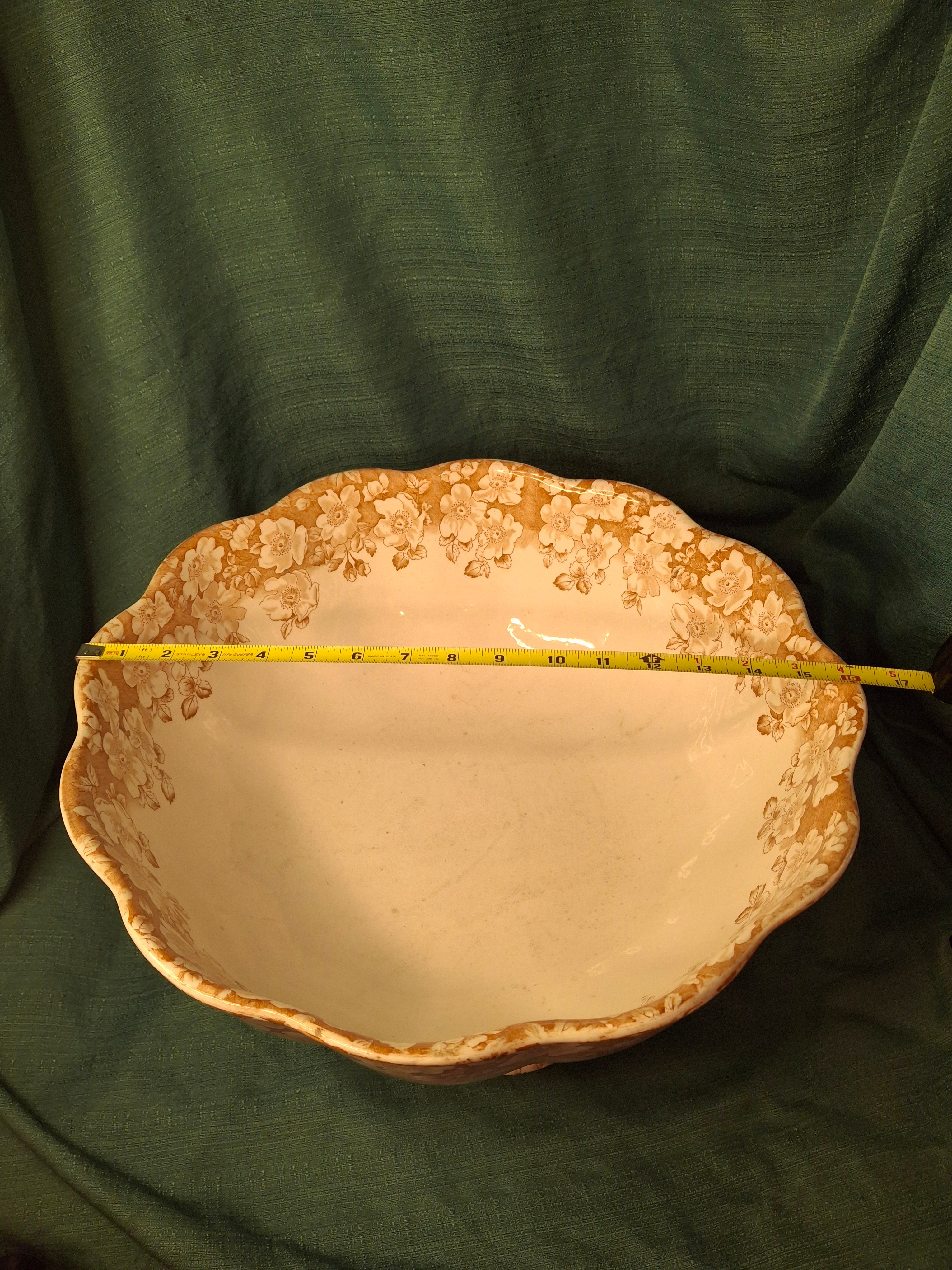 Antique Furnivals Rustic Punch Bowl 1893 Royal Semi Porcelain Brown Transferware 16"