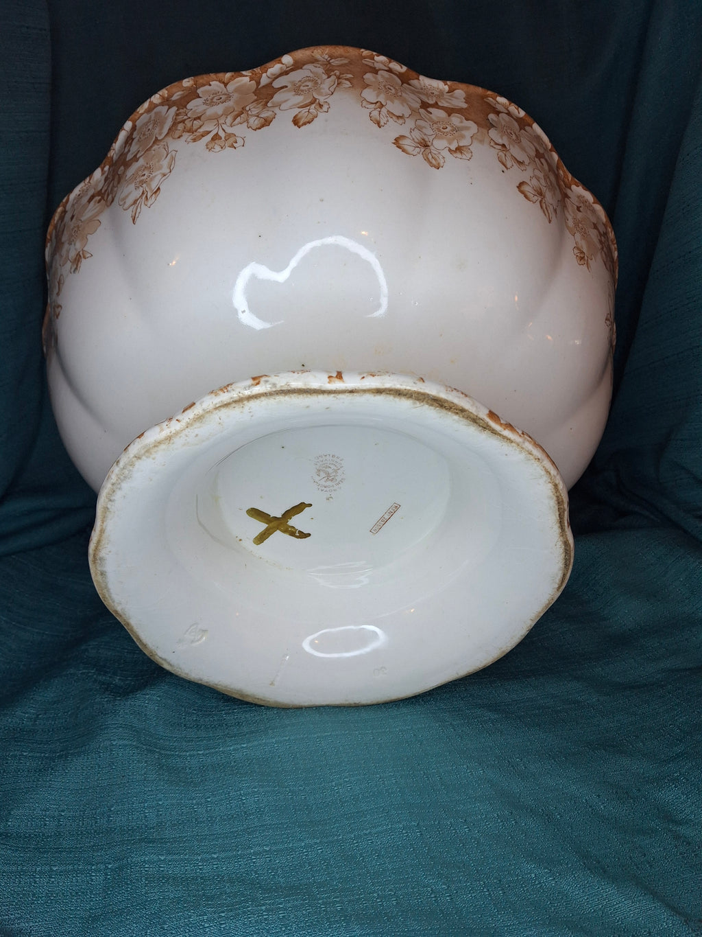 Antique Furnivals Rustic Punch Bowl 1893 Royal Semi Porcelain Brown Transferware 16"