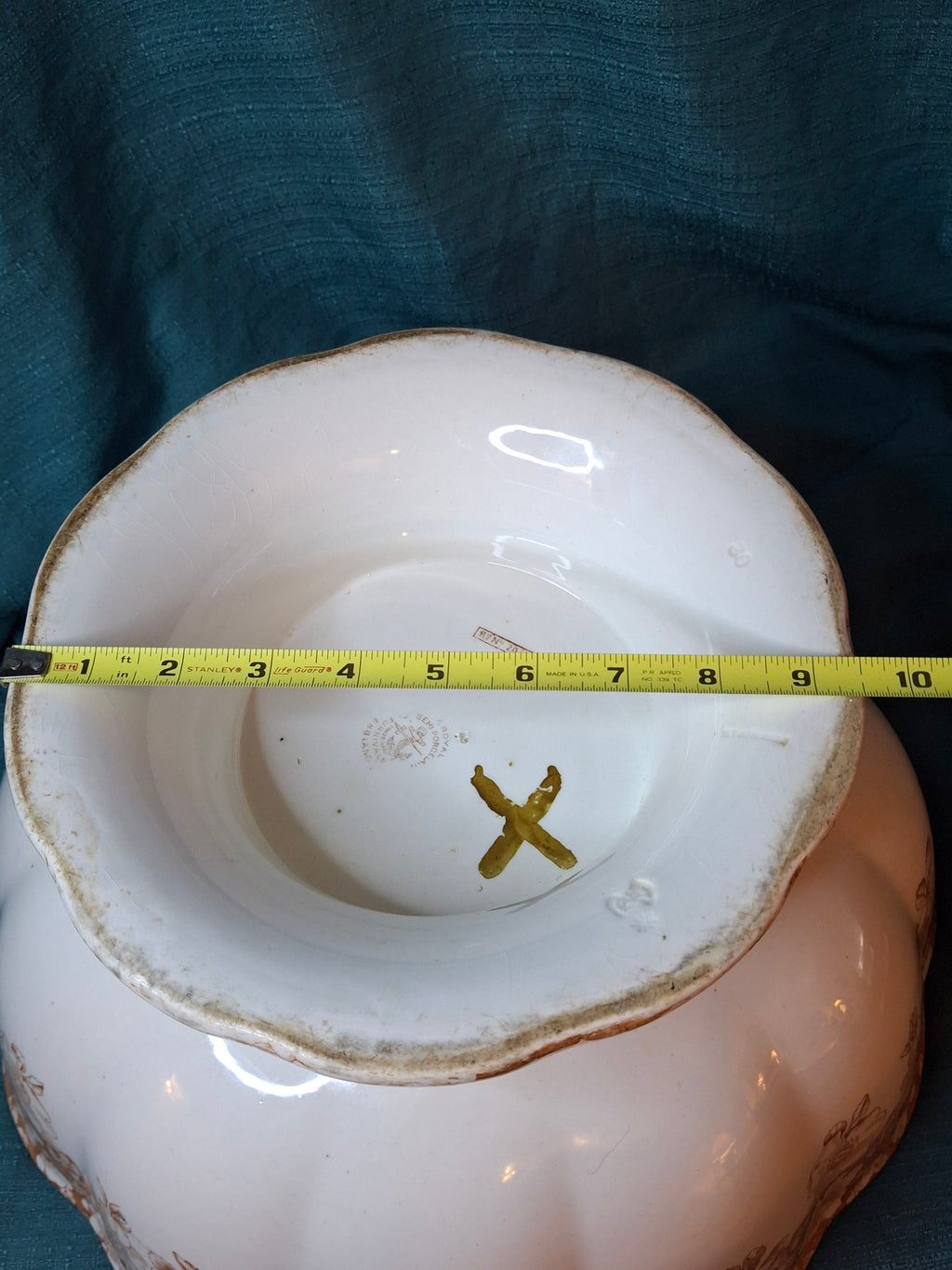 Antique Furnivals Rustic Punch Bowl 1893 Royal Semi Porcelain Brown Transferware 16"