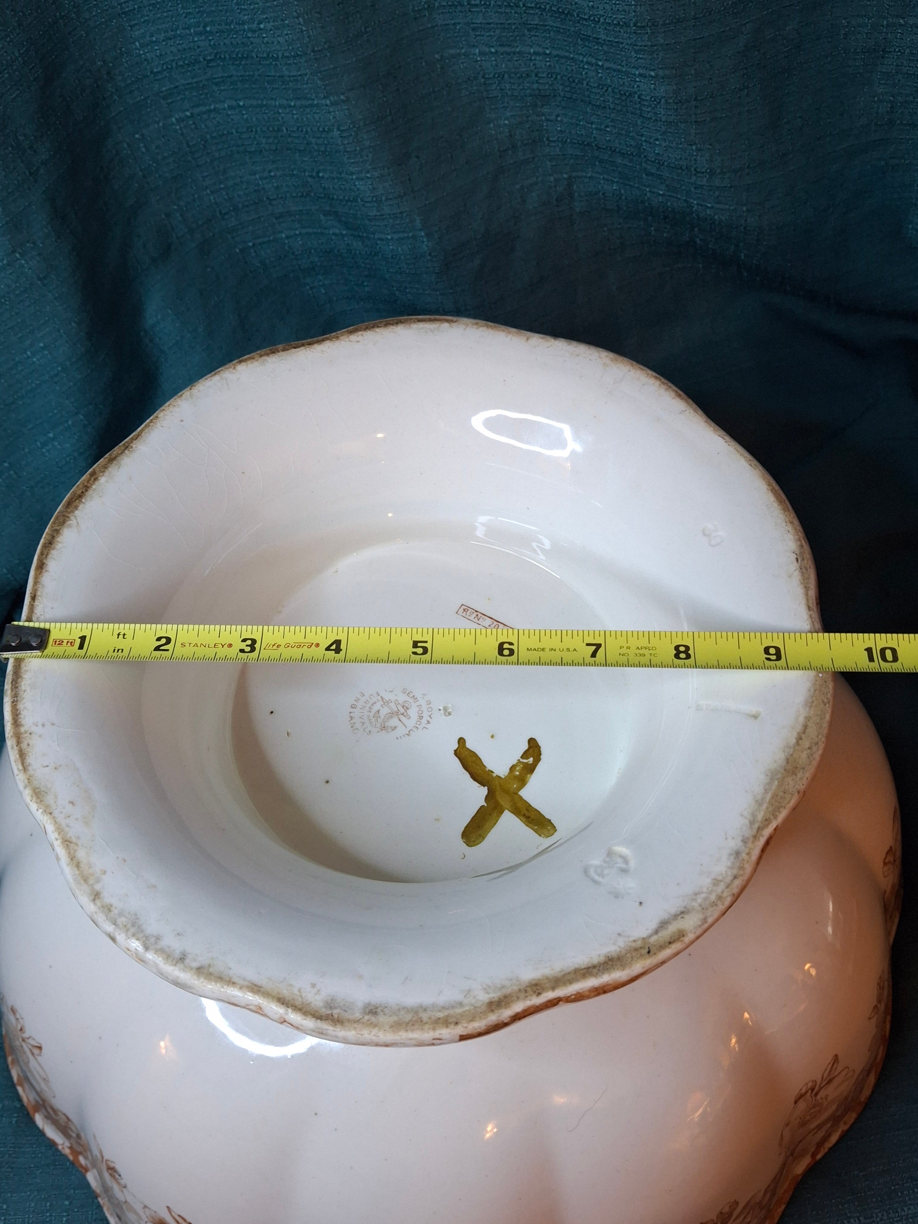 Antique Furnivals Rustic Punch Bowl 1893 Royal Semi Porcelain Brown Transferware 16"