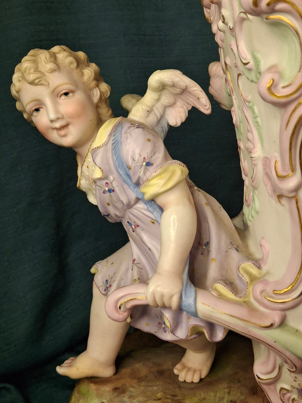Antique Heubach Bisque Porcelain Centerpiece Cherub Figural Large Vase Mold 173
