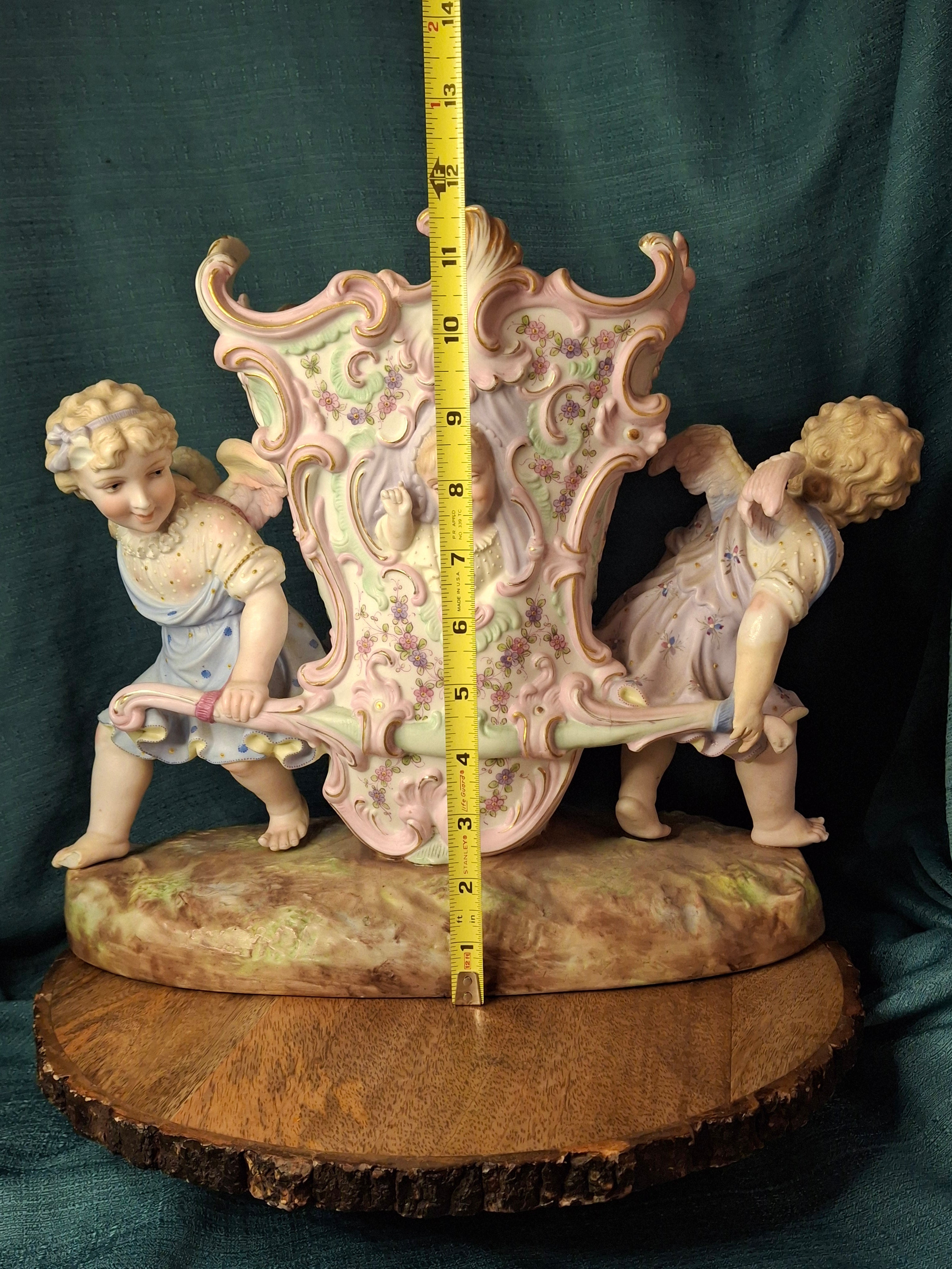 Antique Heubach Bisque Porcelain Centerpiece Cherub Figural Large Vase Mold 173