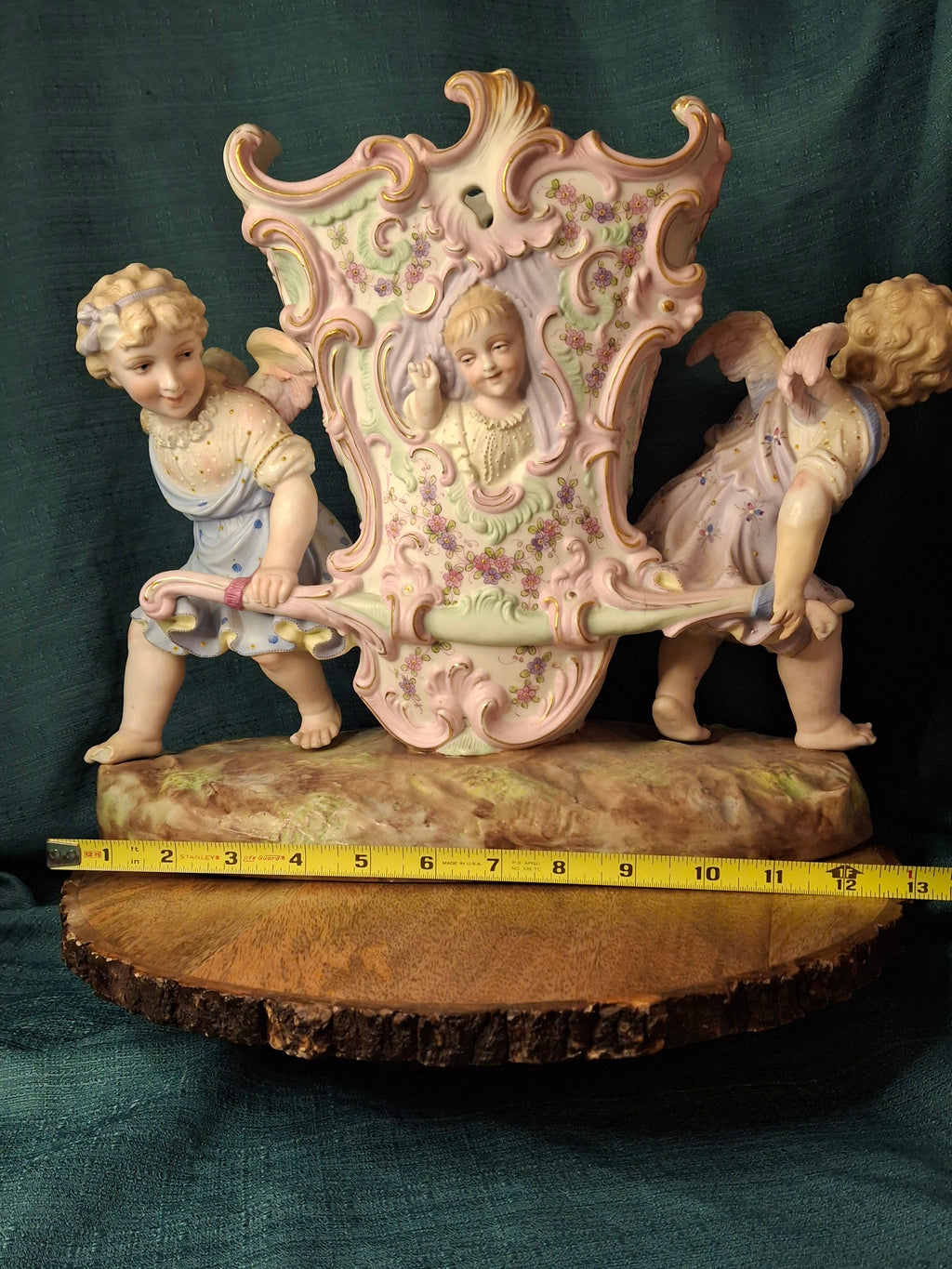 Antique Heubach Bisque Porcelain Centerpiece Cherub Figural Large Vase Mold 173