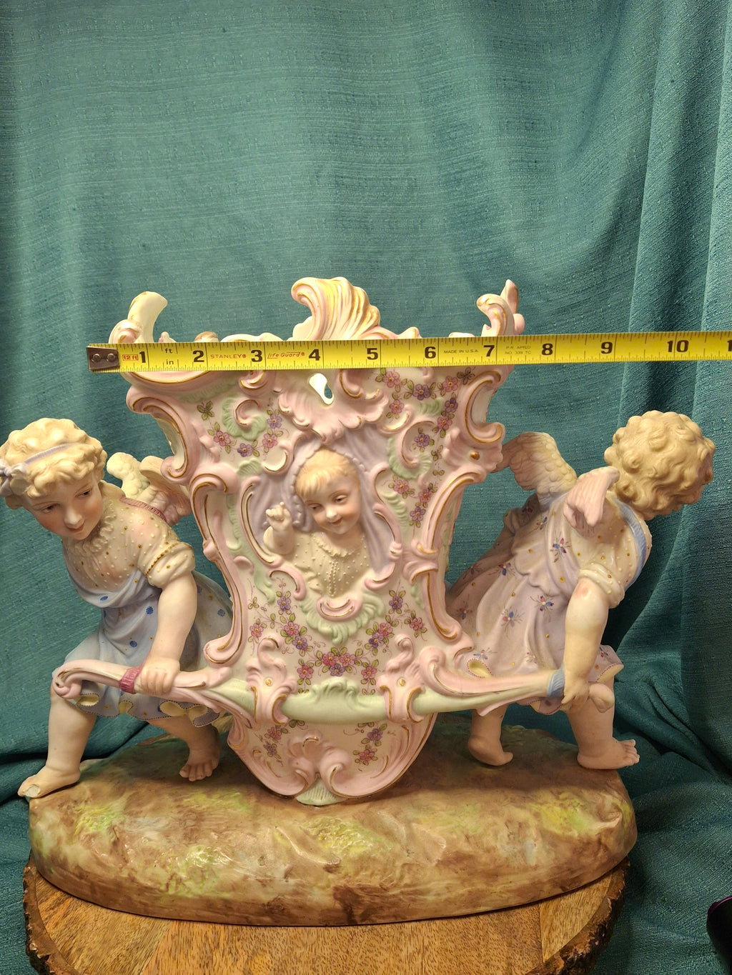Antique Heubach Bisque Porcelain Centerpiece Cherub Figural Large Vase Mold 173