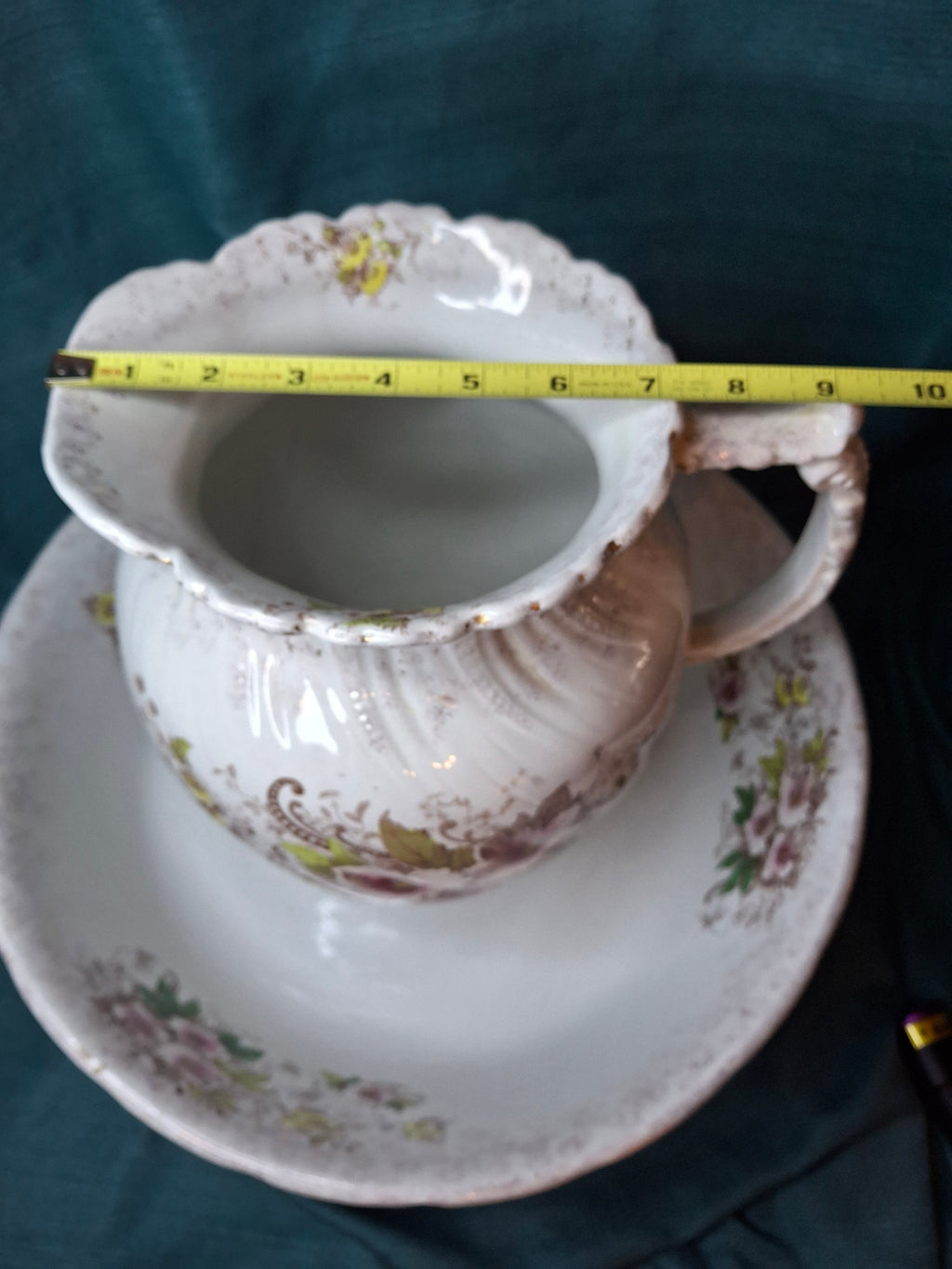 Antique T.R. Boote English Ironstone Wash Basin & Pitcher Set, Defender Pattern