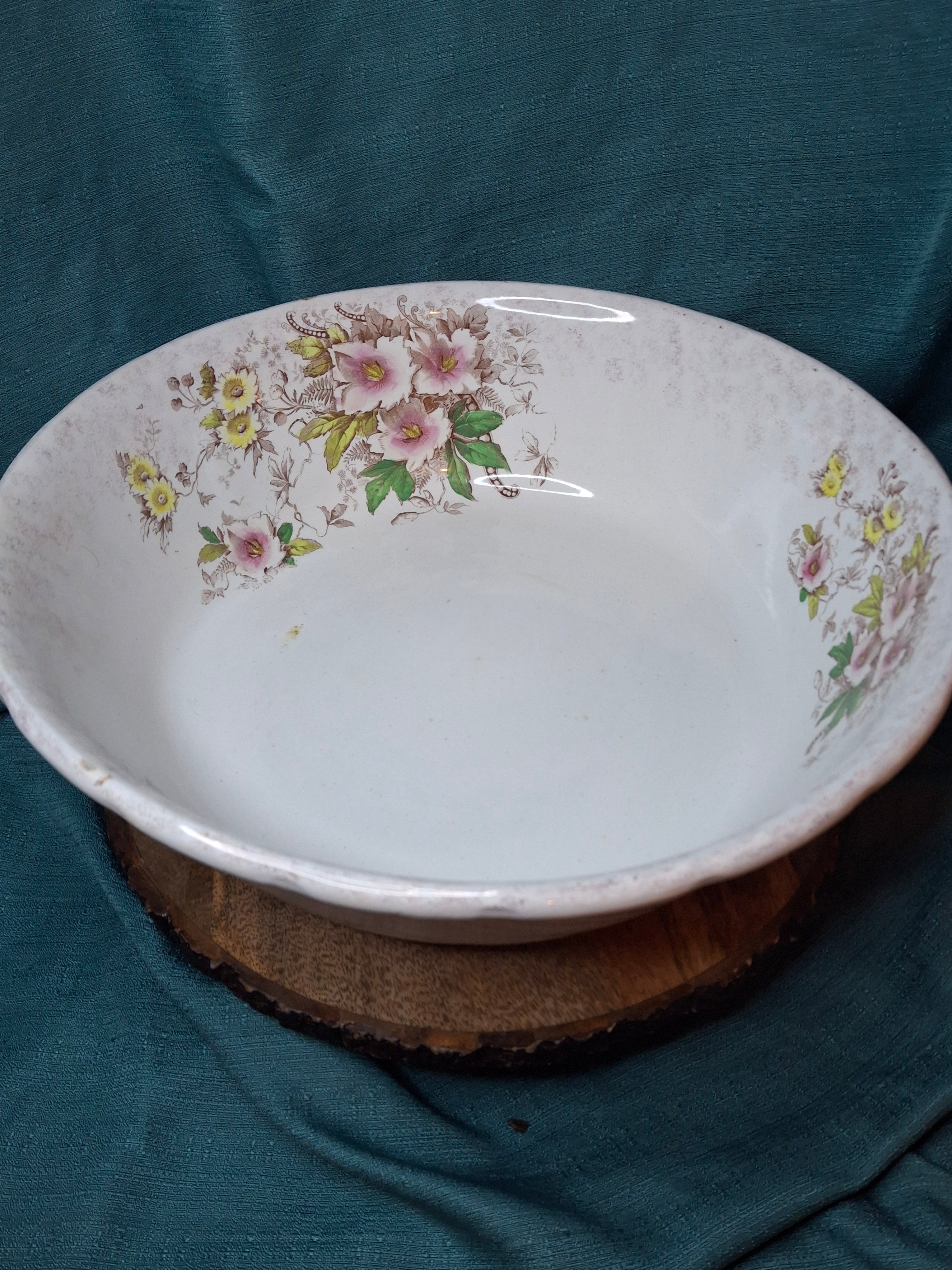 Antique T.R. Boote English Ironstone Wash Basin & Pitcher Set, Defender Pattern