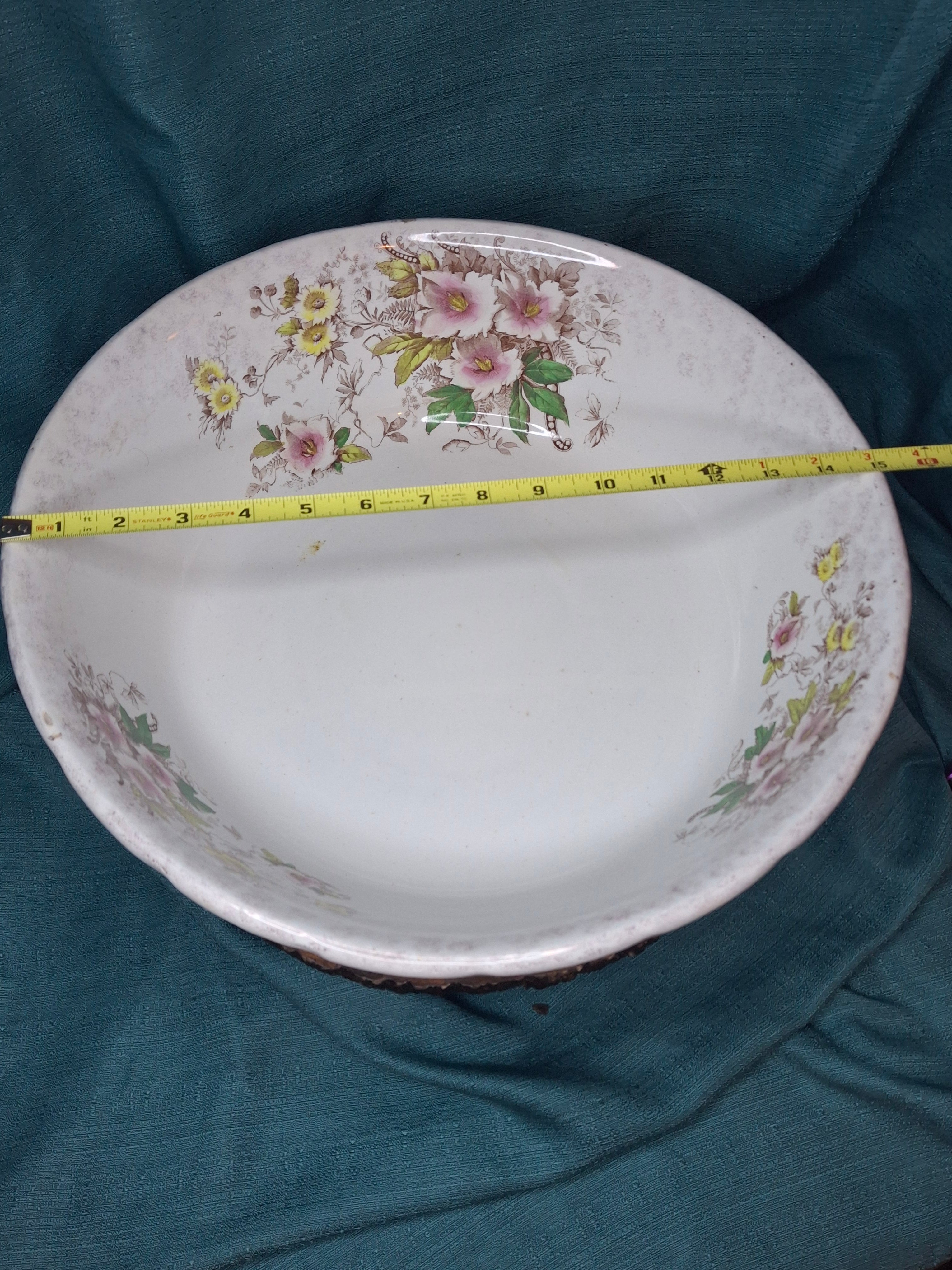 Antique T.R. Boote English Ironstone Wash Basin & Pitcher Set, Defender Pattern