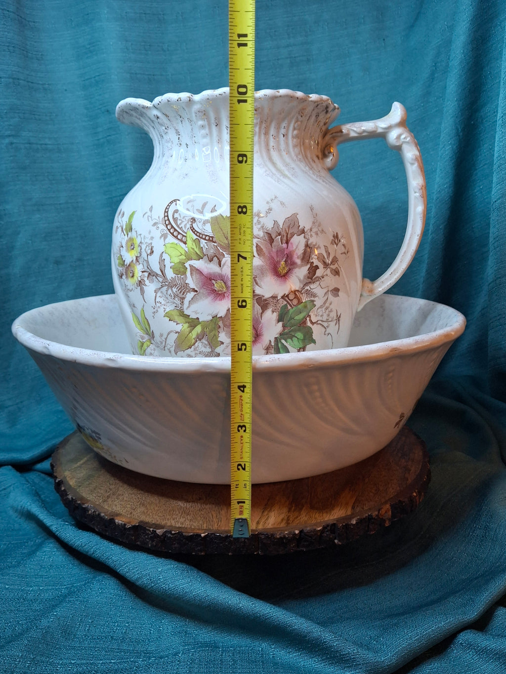 Antique T.R. Boote English Ironstone Wash Basin & Pitcher Set, Defender Pattern