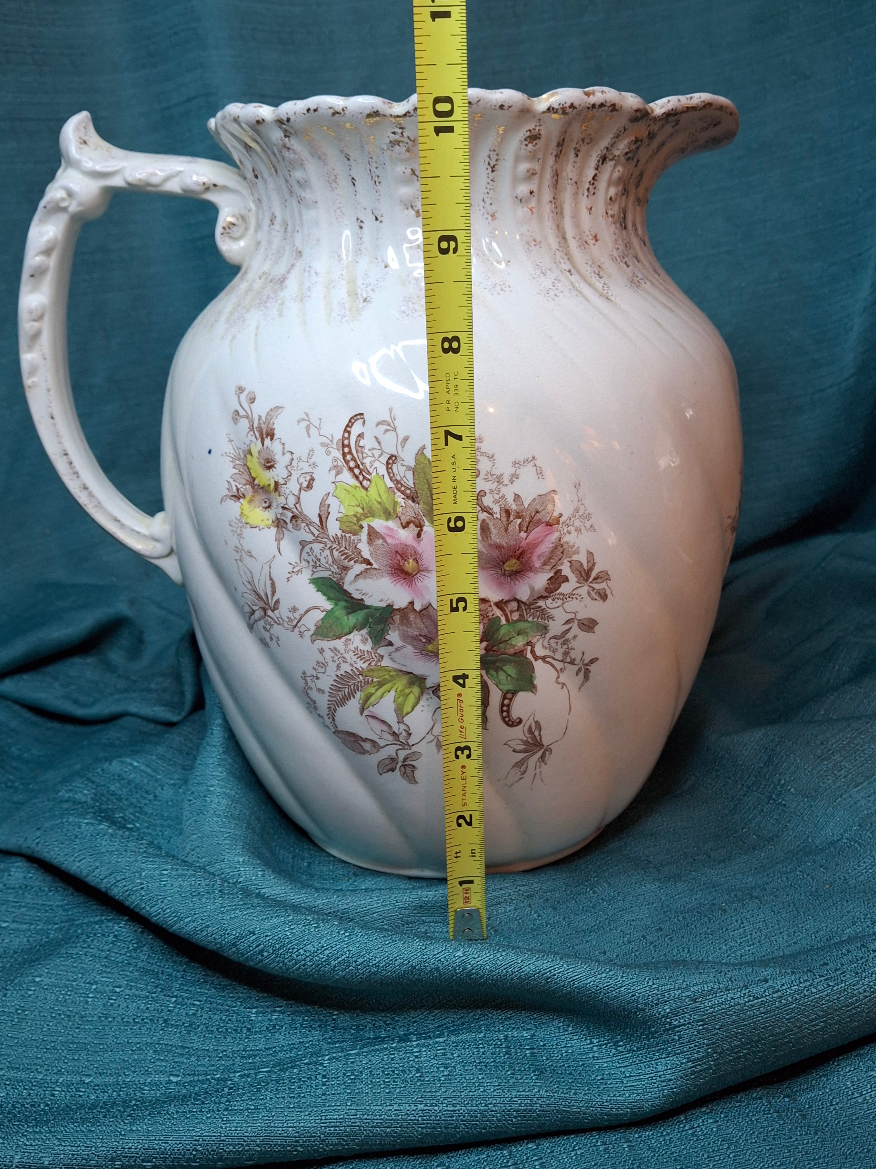 Antique T.R. Boote English Ironstone Wash Basin & Pitcher Set, Defender Pattern