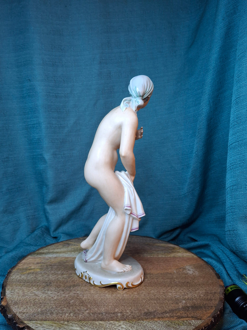 Vintage Eschenbach Germany US-Zone Porcelain Nude Figurine Bather by R. Förster, 12" Post-WWII Militaria Allied Occupation