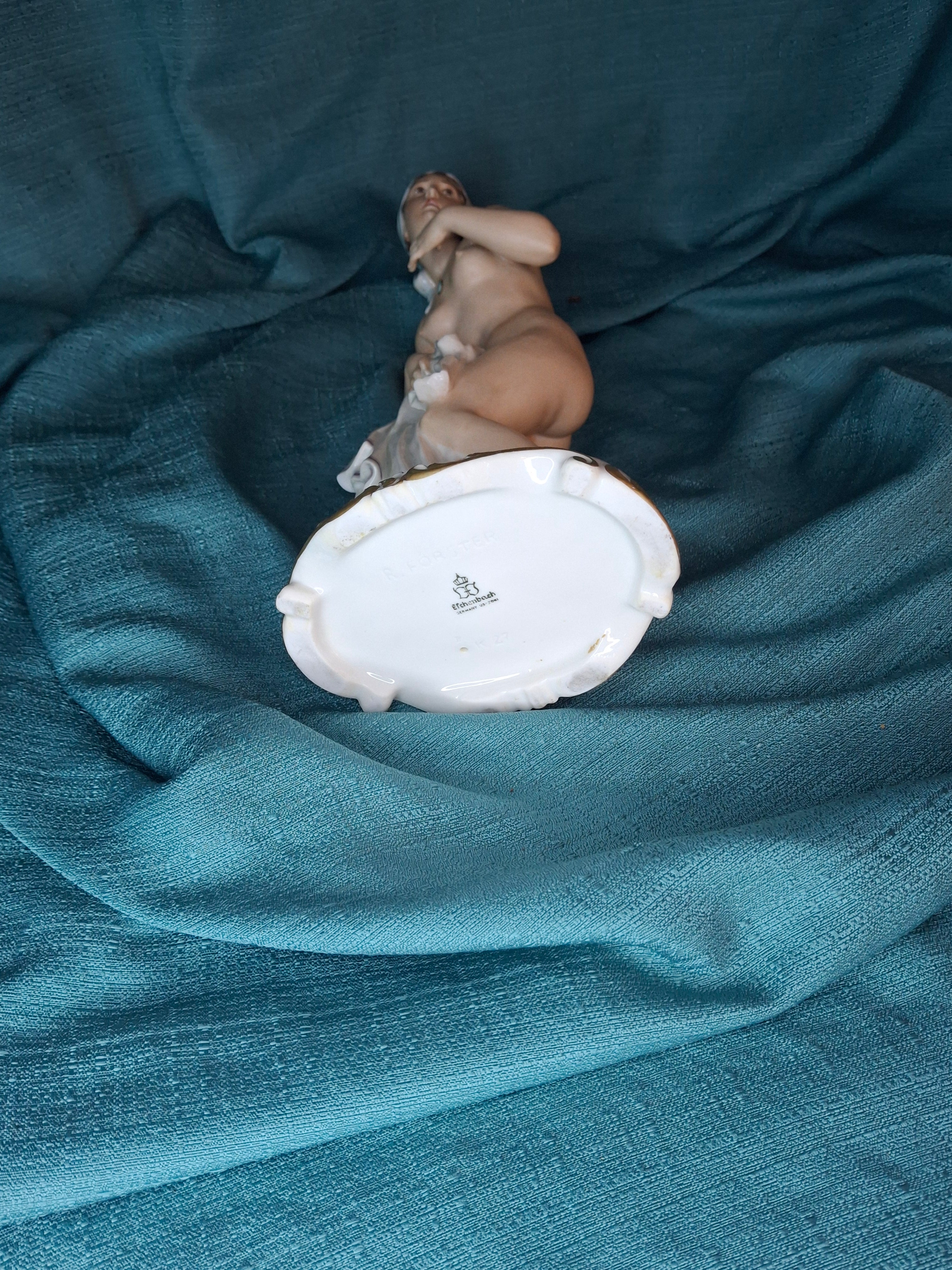 Vintage Eschenbach Germany US-Zone Porcelain Nude Figurine Bather by R. Förster, 12" Post-WWII Militaria Allied Occupation