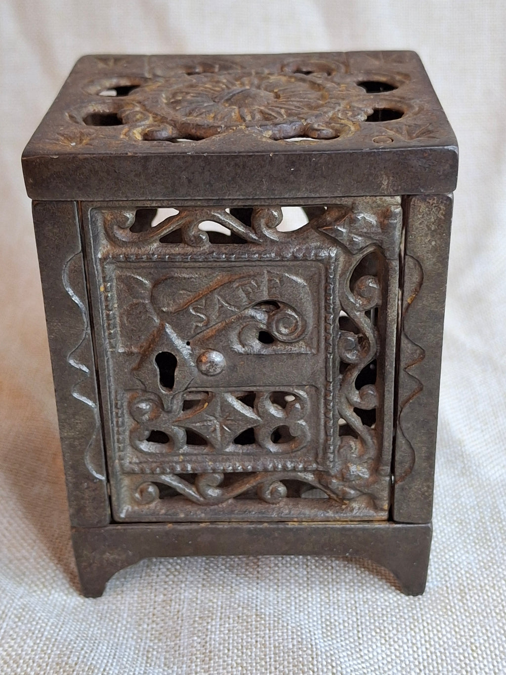 Antique J. & E. Stevens Cast Iron Safe Bank Pat June 2 1896 Ornate Still Bank