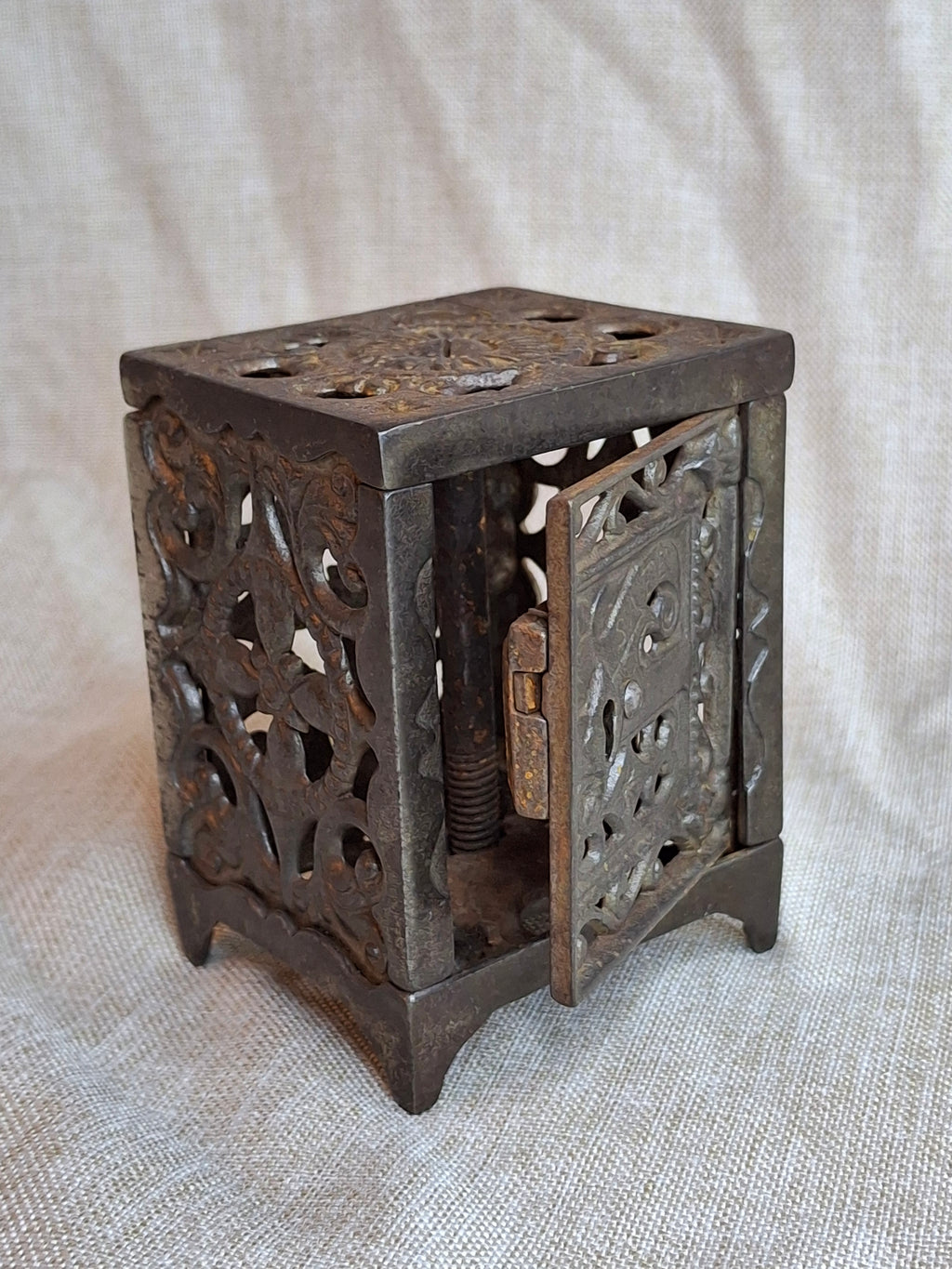 Antique J. & E. Stevens Cast Iron Safe Bank Pat June 2 1896 Ornate Still Bank