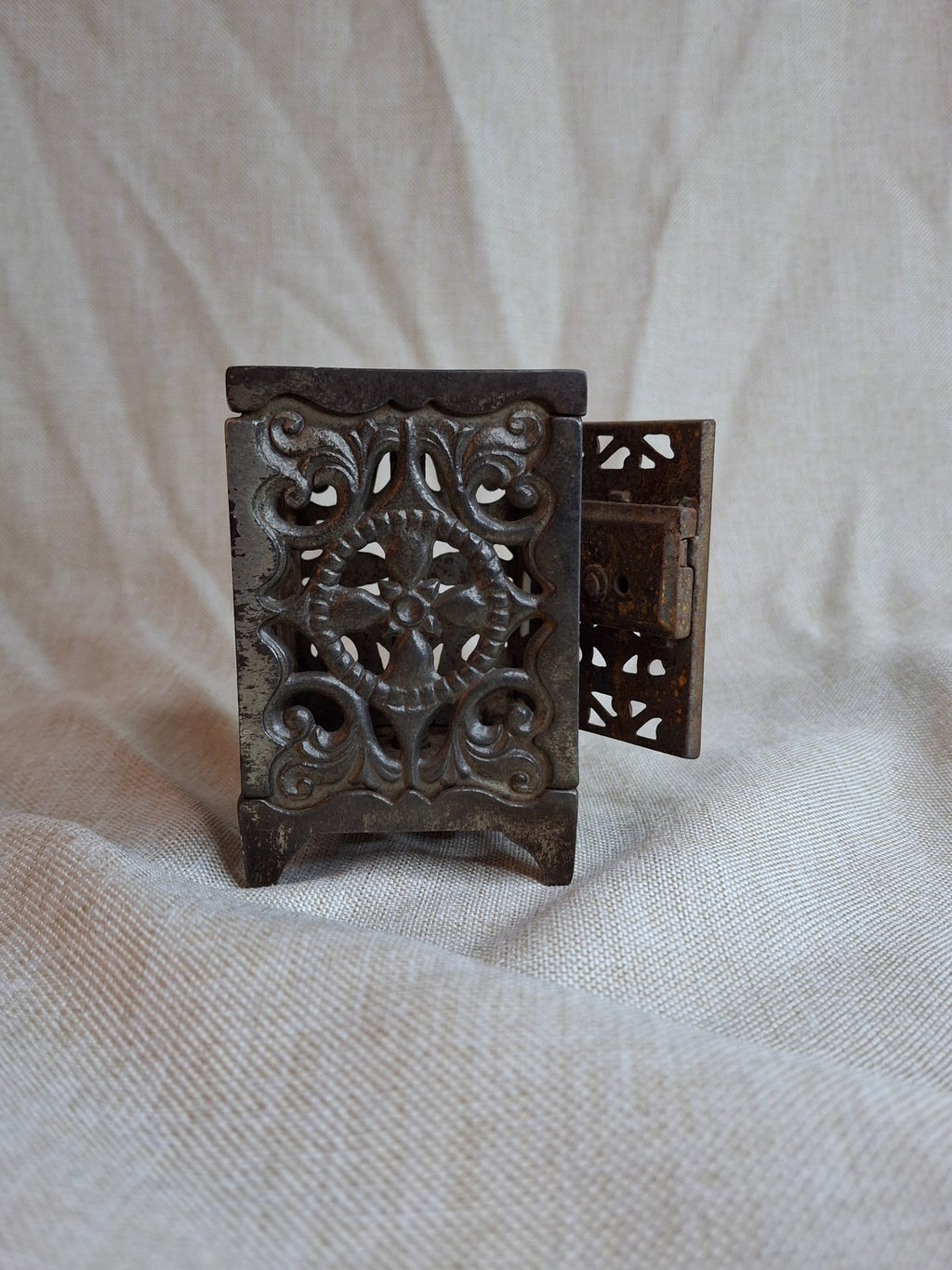 Antique J. & E. Stevens Cast Iron Safe Bank Pat June 2 1896 Ornate Still Bank