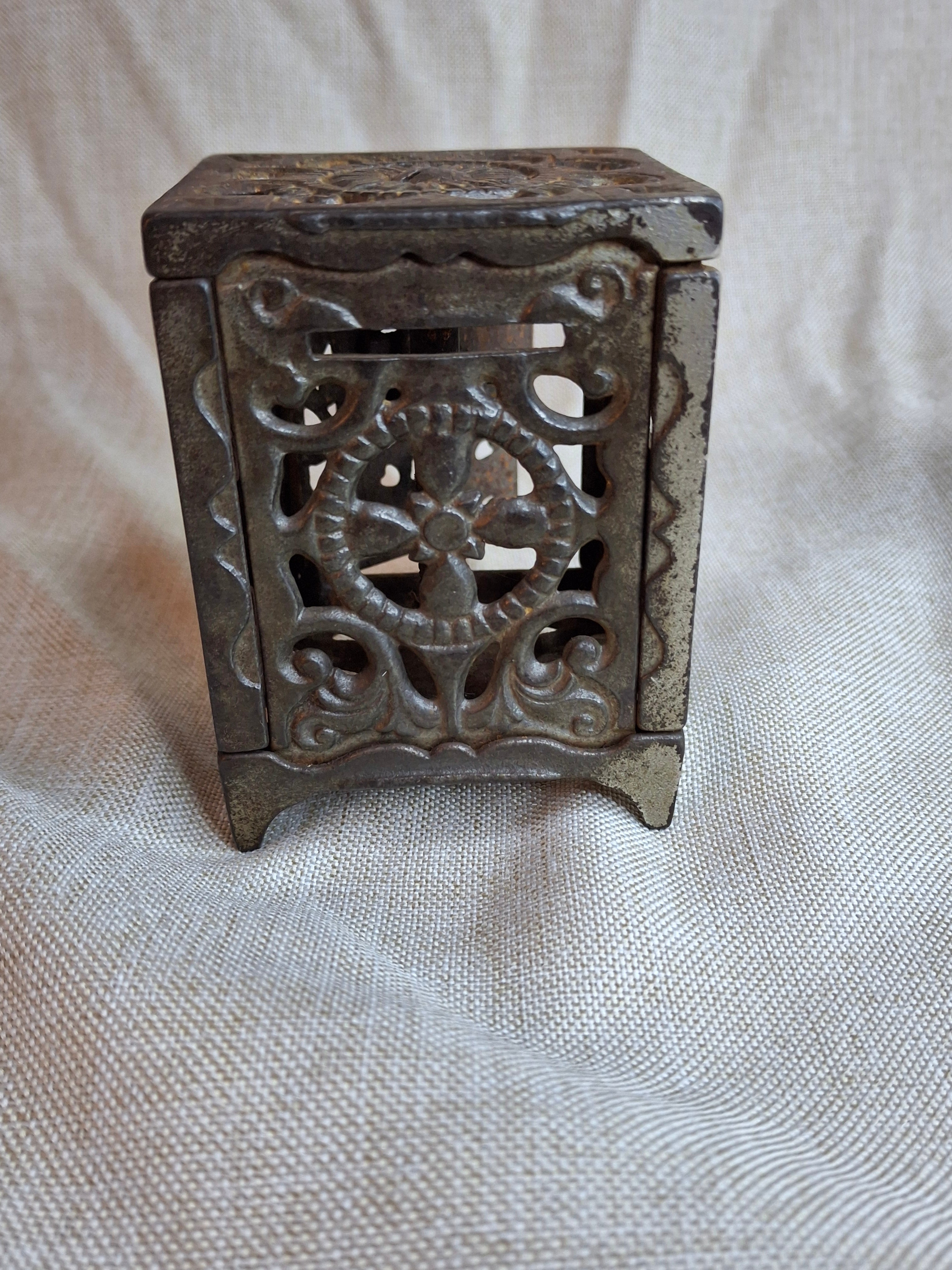 Antique J. & E. Stevens Cast Iron Safe Bank Pat June 2 1896 Ornate Still Bank