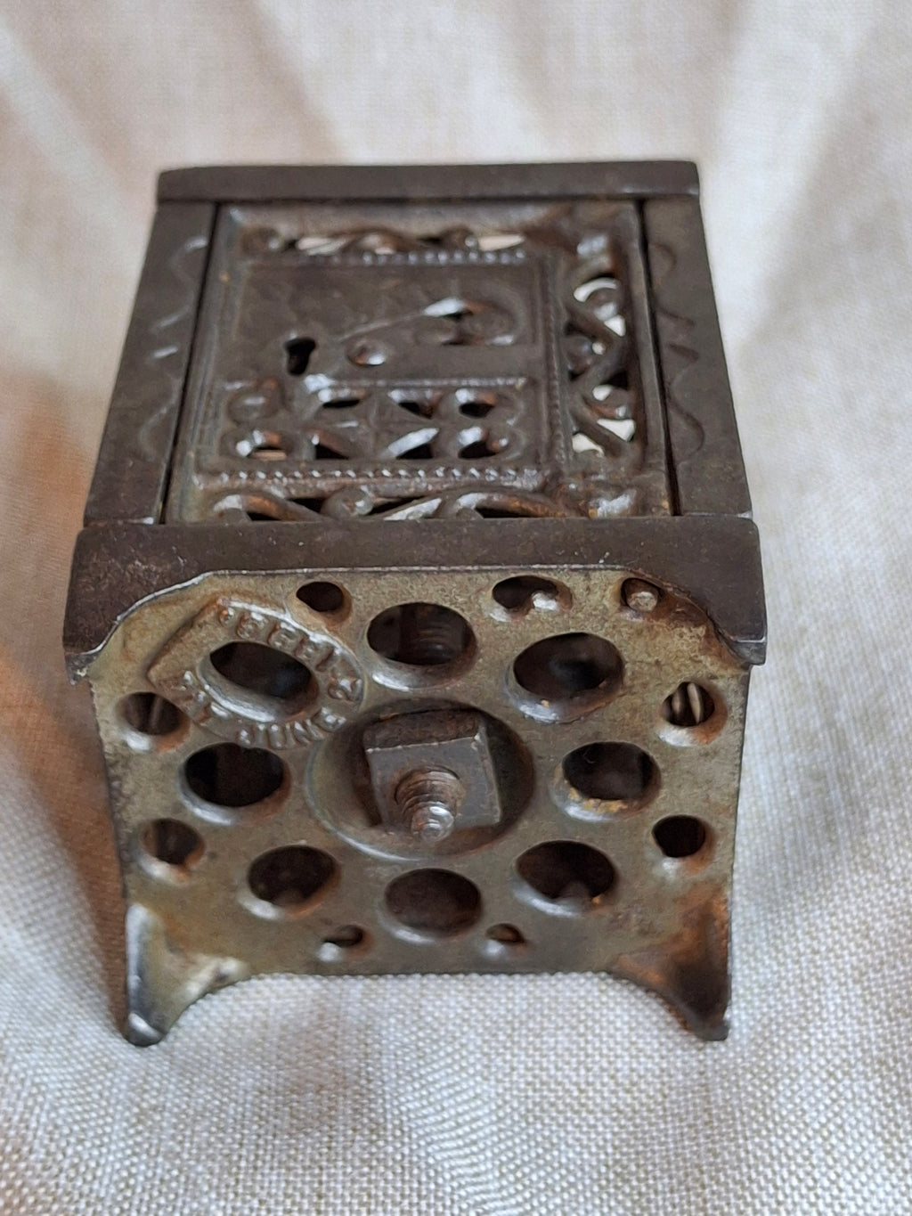 Antique J. & E. Stevens Cast Iron Safe Bank Pat June 2 1896 Ornate Still Bank
