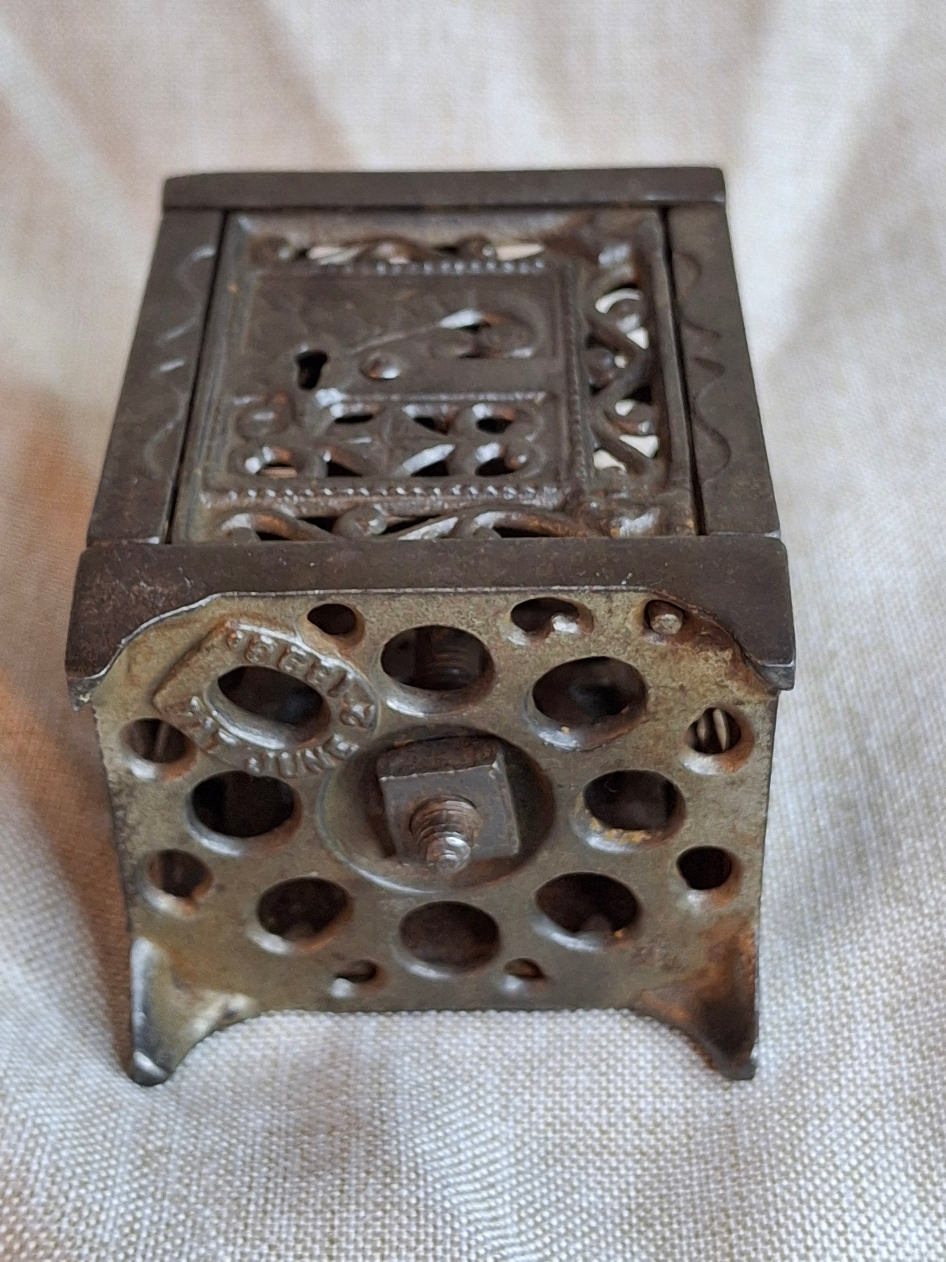 Antique J. & E. Stevens Cast Iron Safe Bank Pat June 2 1896 Ornate Still Bank