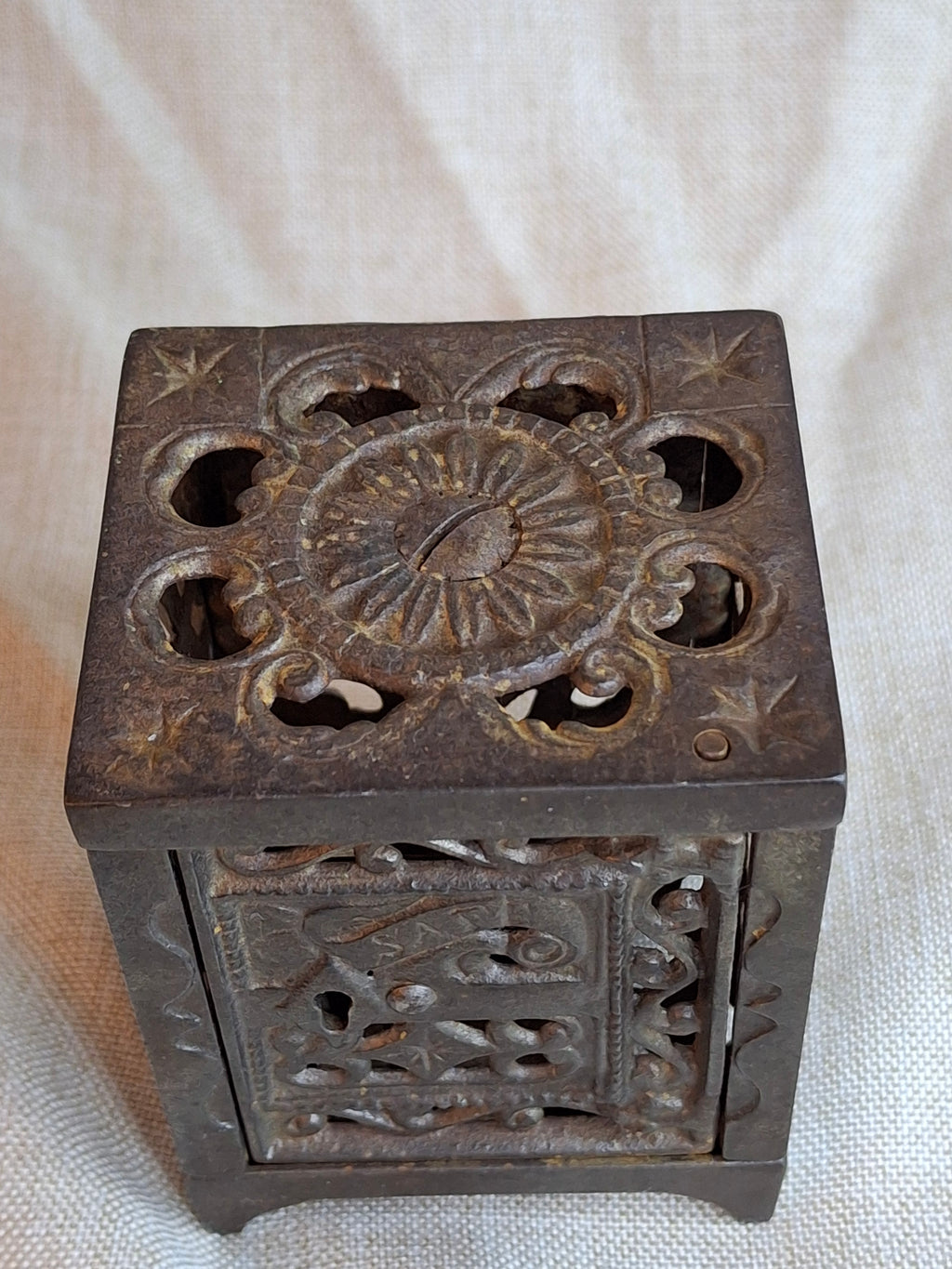 Antique J. & E. Stevens Cast Iron Safe Bank Pat June 2 1896 Ornate Still Bank