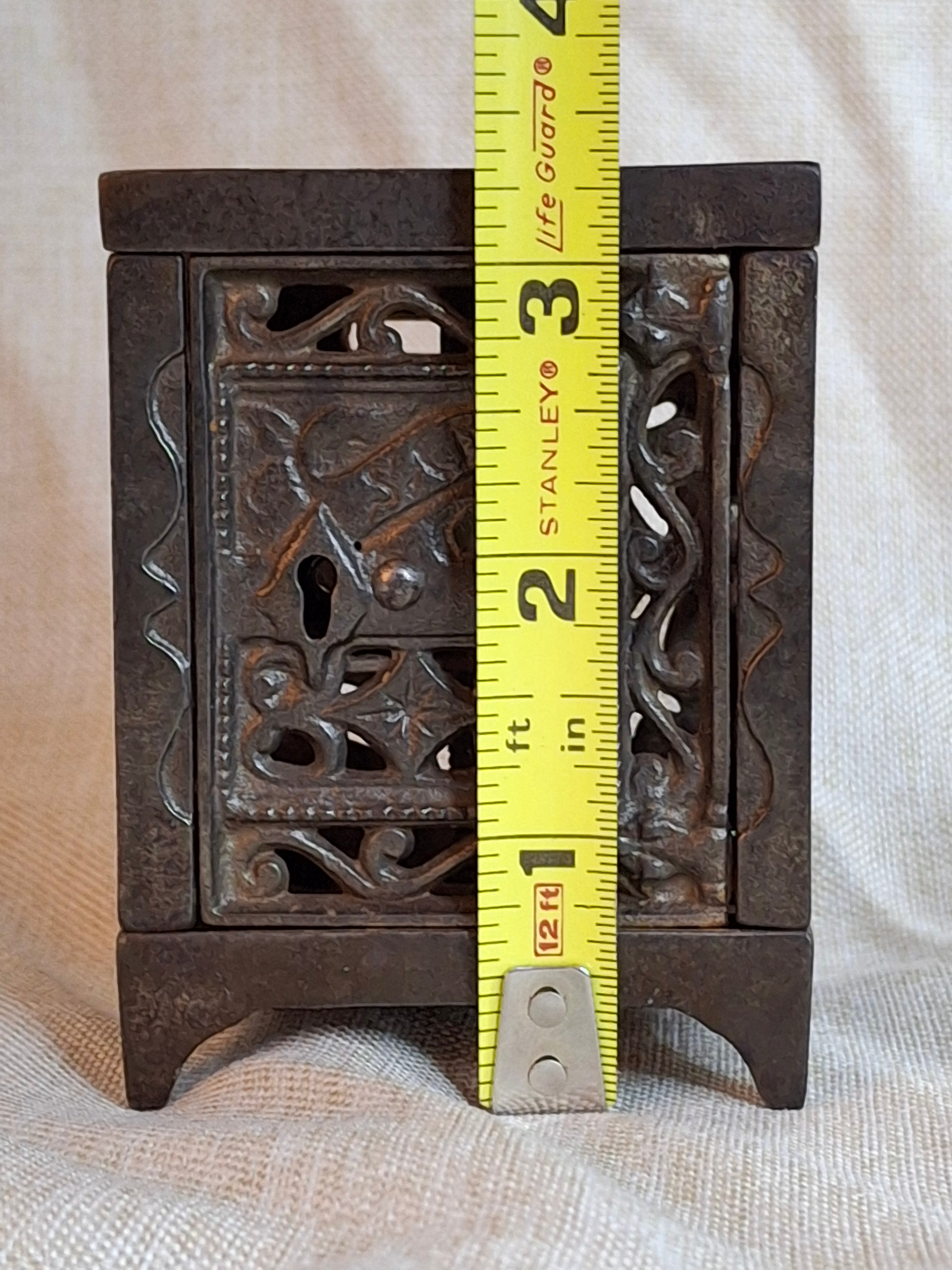 Antique J. & E. Stevens Cast Iron Safe Bank Pat June 2 1896 Ornate Still Bank