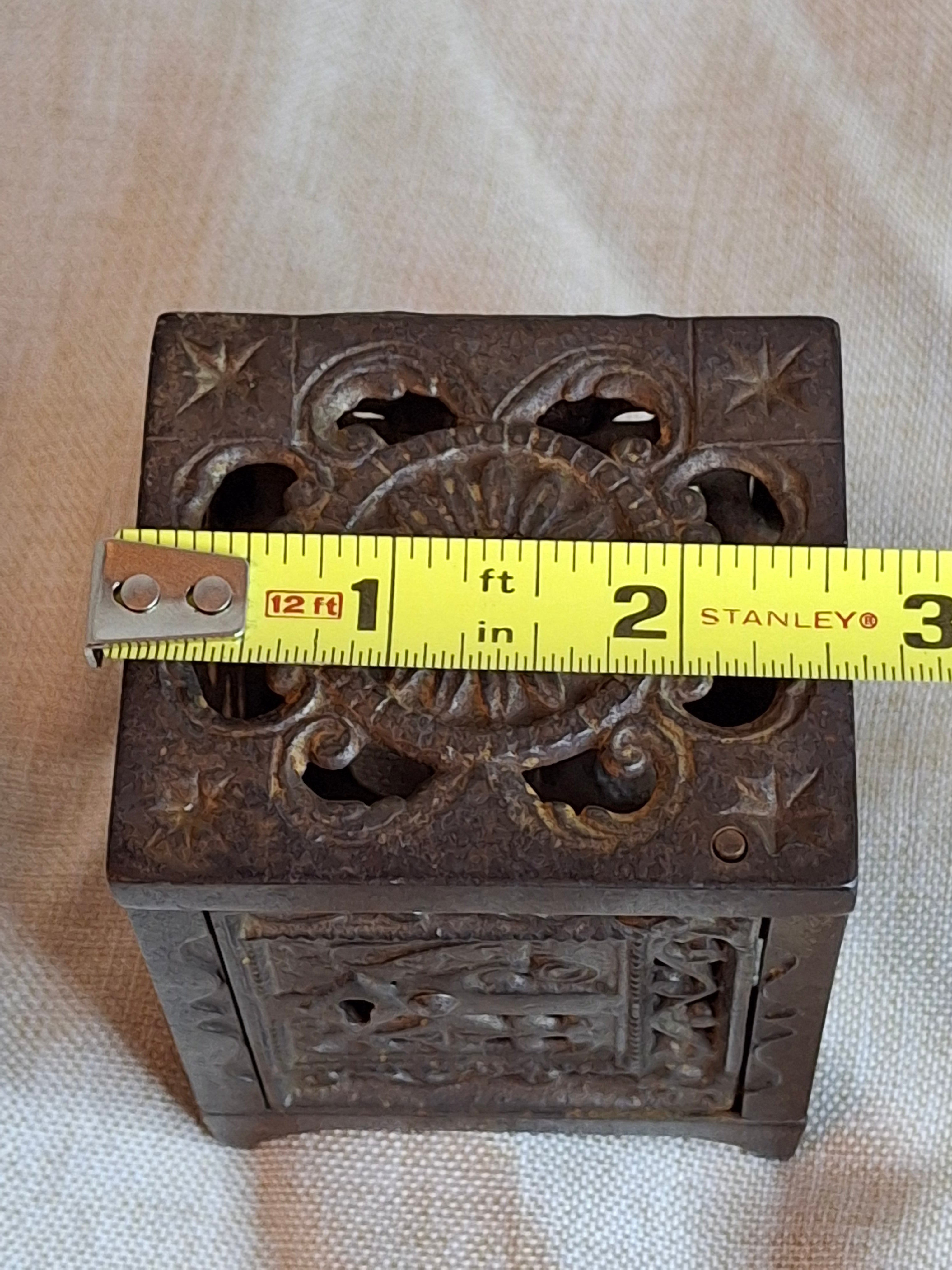 Antique J. & E. Stevens Cast Iron Safe Bank Pat June 2 1896 Ornate Still Bank
