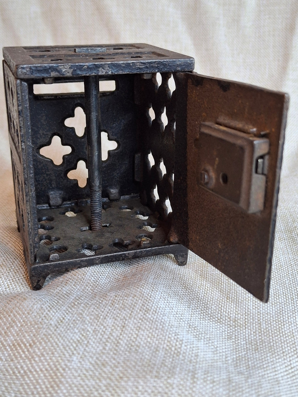 Antique IXL Cast Iron Still Bank Safe J & E Stevens 1880s Lattice Work Patina