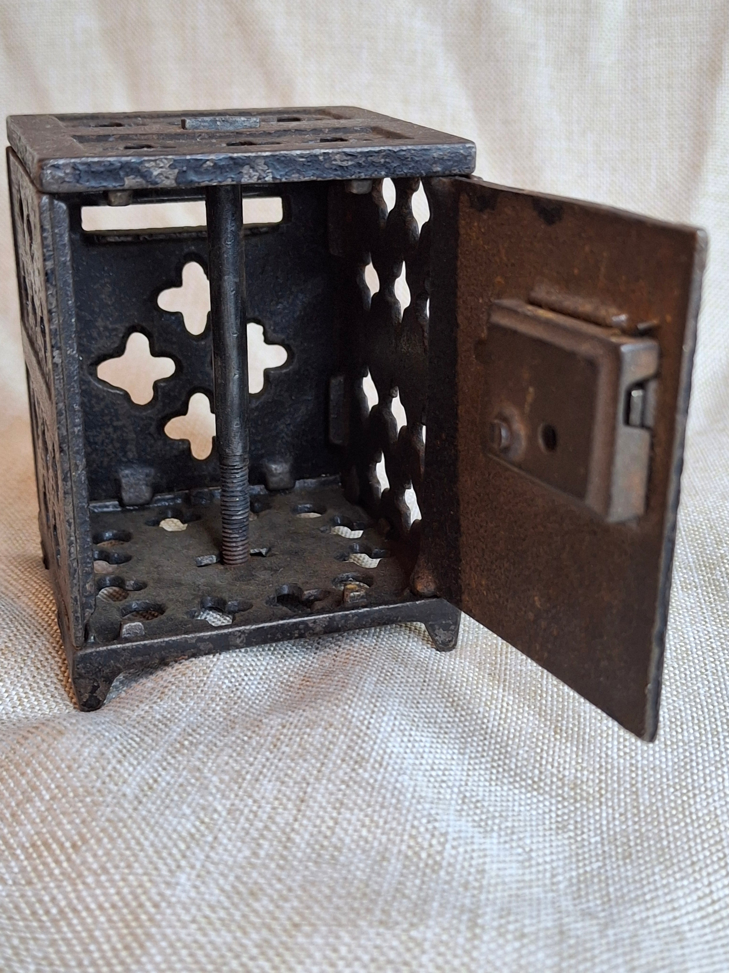 Antique IXL Cast Iron Still Bank Safe J & E Stevens 1880s Lattice Work Patina