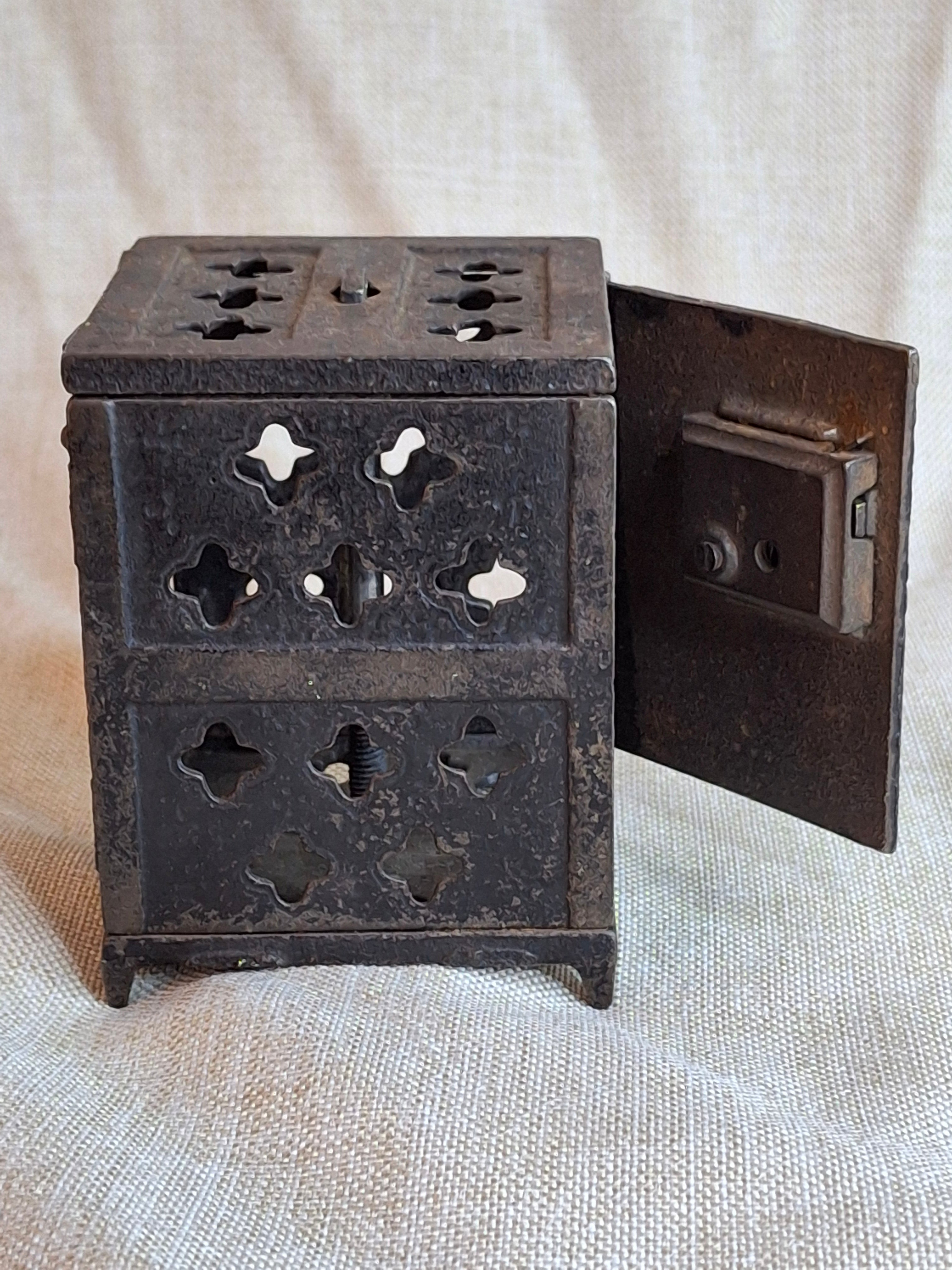 Antique IXL Cast Iron Still Bank Safe J & E Stevens 1880s Lattice Work Patina