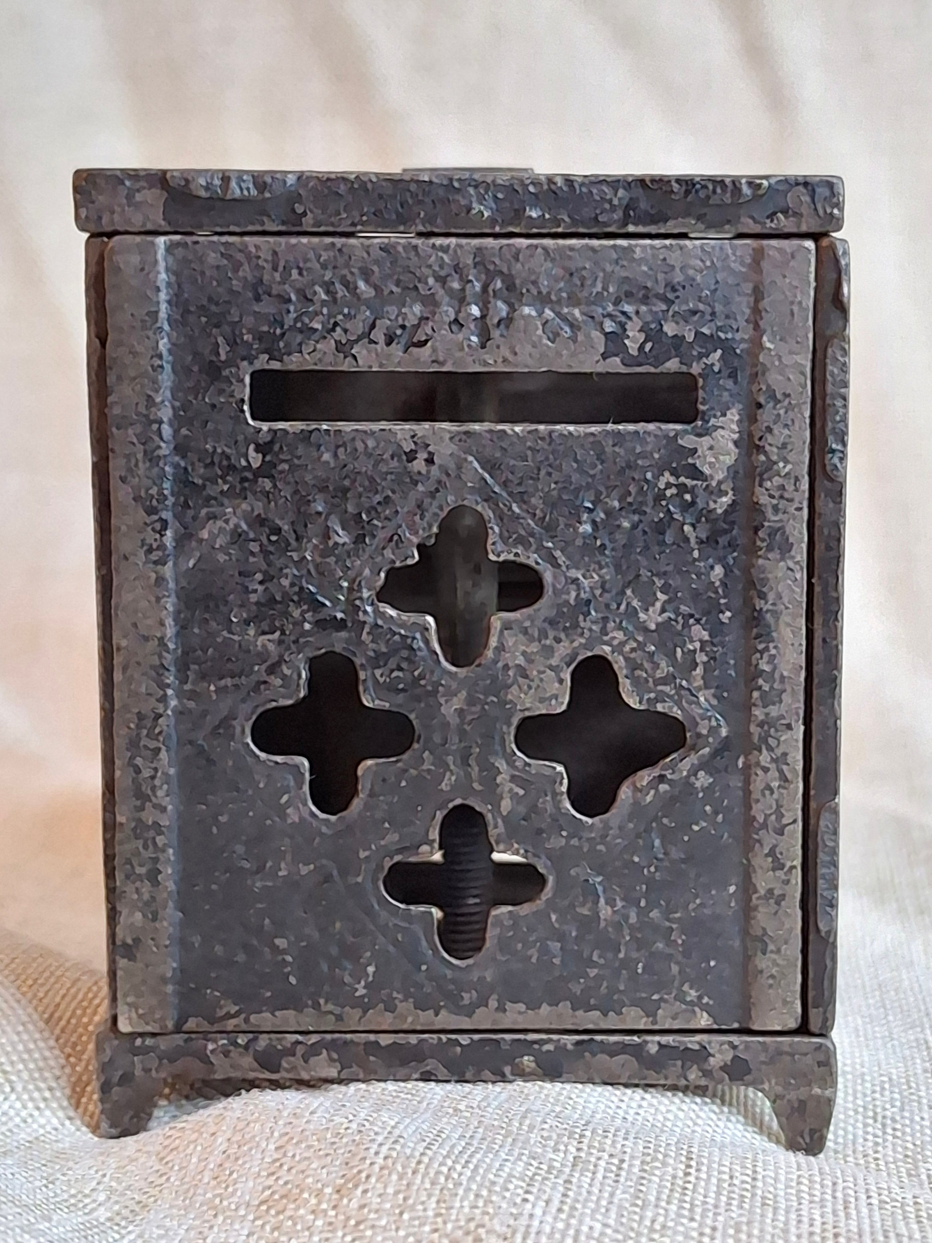 Antique IXL Cast Iron Still Bank Safe J & E Stevens 1880s Lattice Work Patina