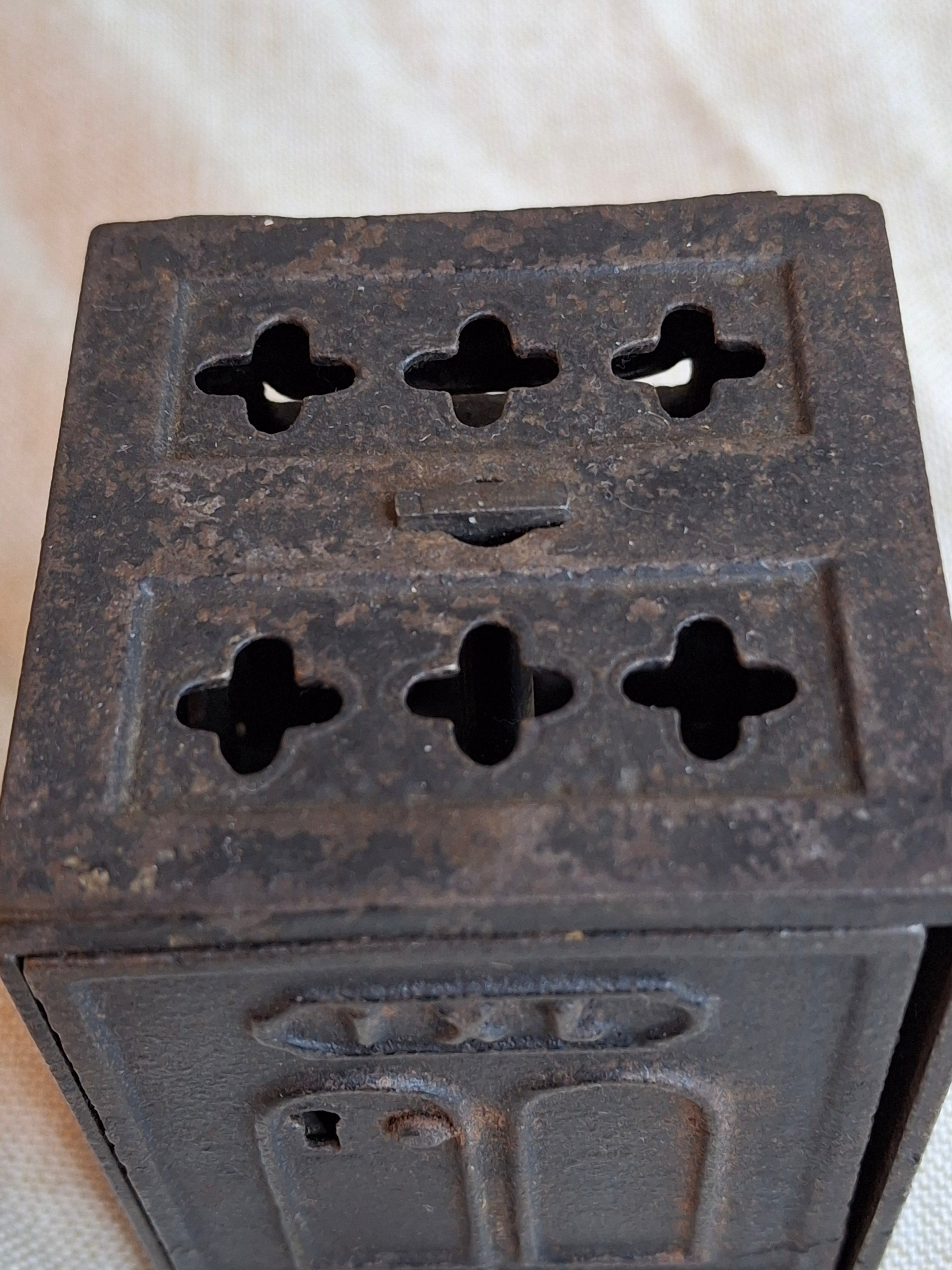 Antique IXL Cast Iron Still Bank Safe J & E Stevens 1880s Lattice Work Patina