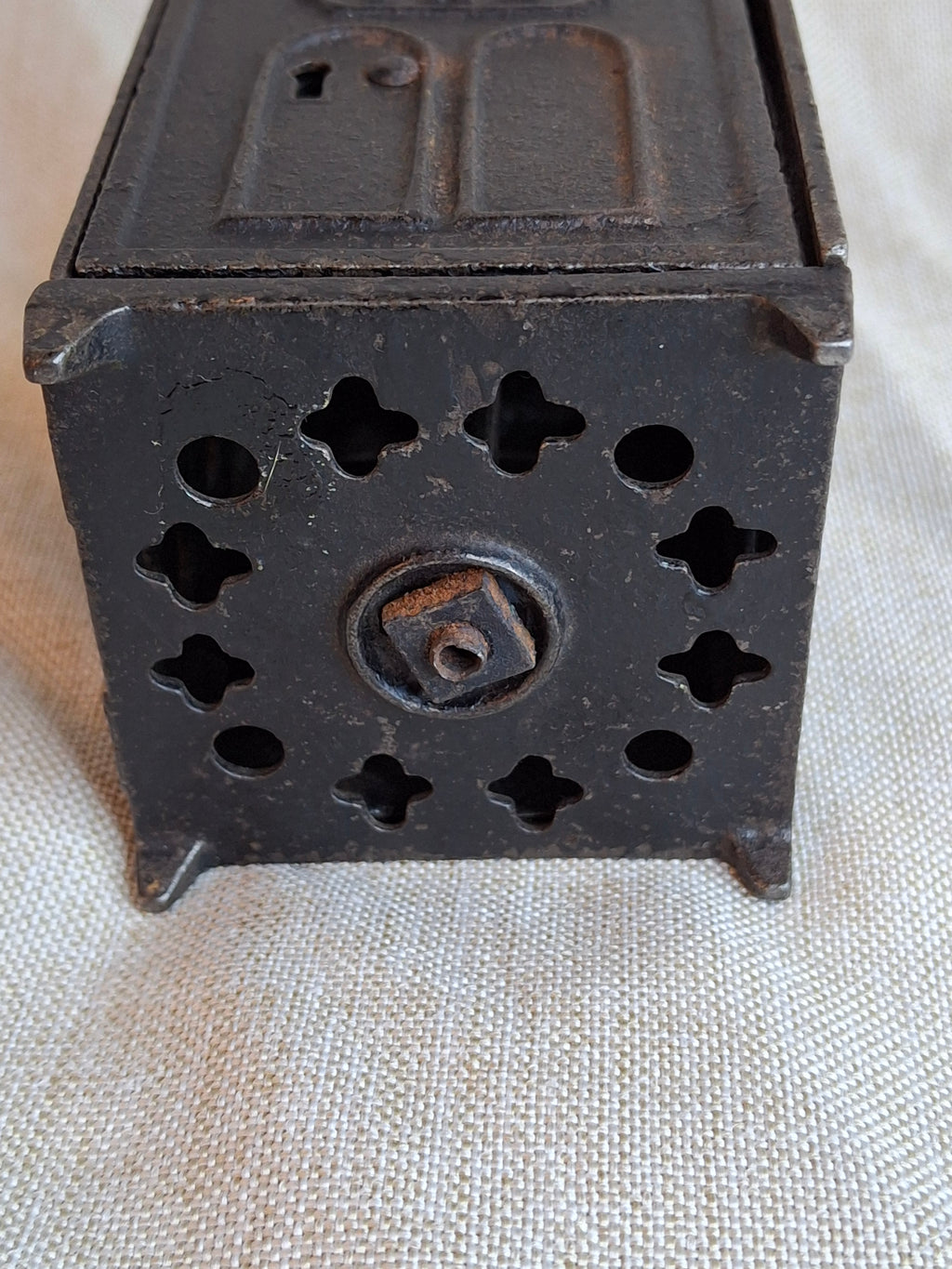 Antique IXL Cast Iron Still Bank Safe J & E Stevens 1880s Lattice Work Patina