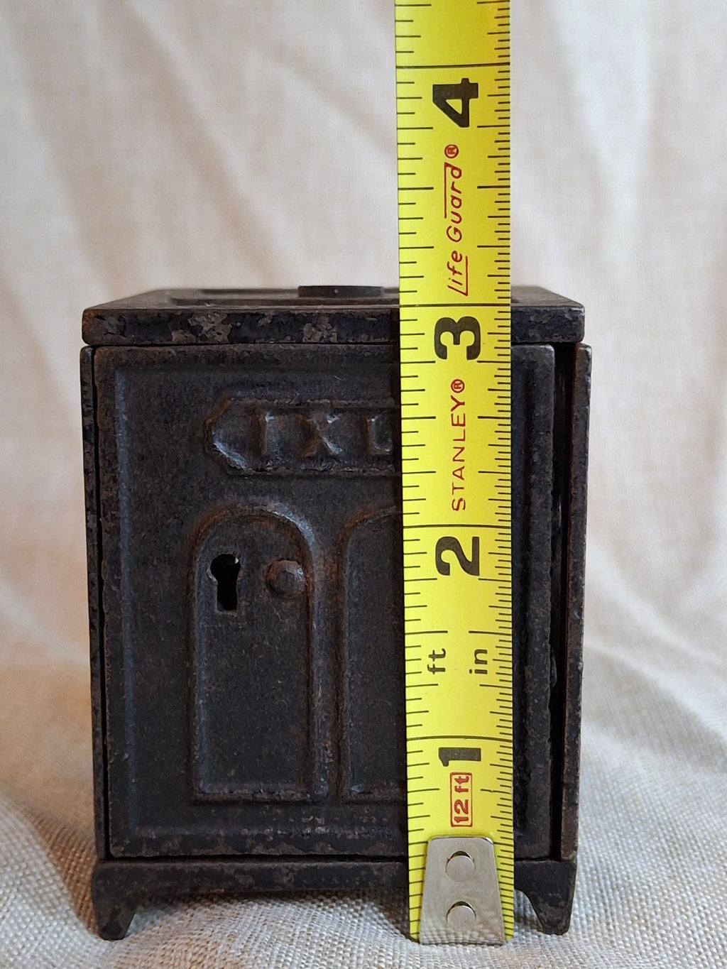 Antique IXL Cast Iron Still Bank Safe J & E Stevens 1880s Lattice Work Patina