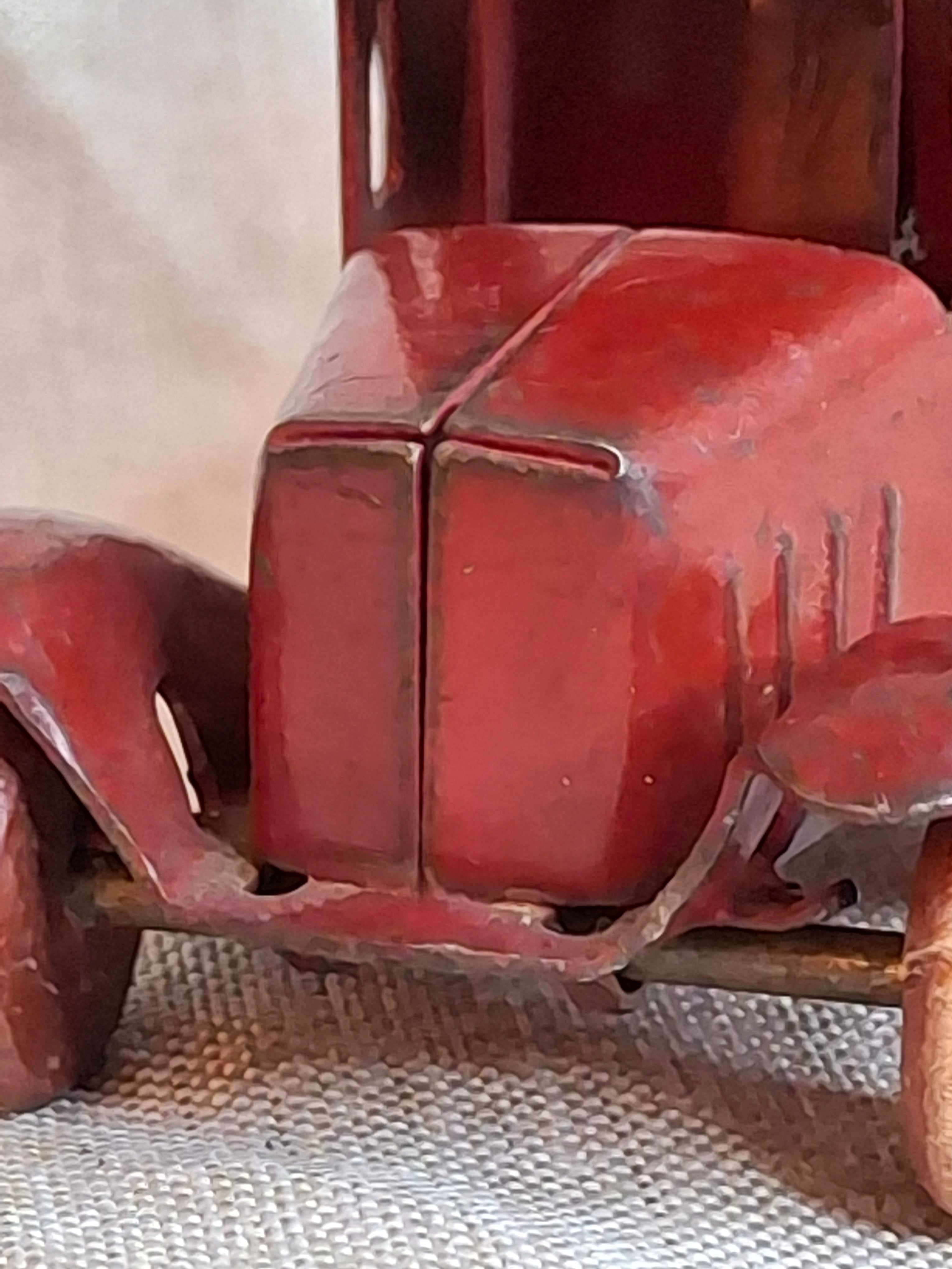 Antique 1930s Wyandotte Toys Pressed Steel C-Cab Dump Truck Red Wood Wheels 5"