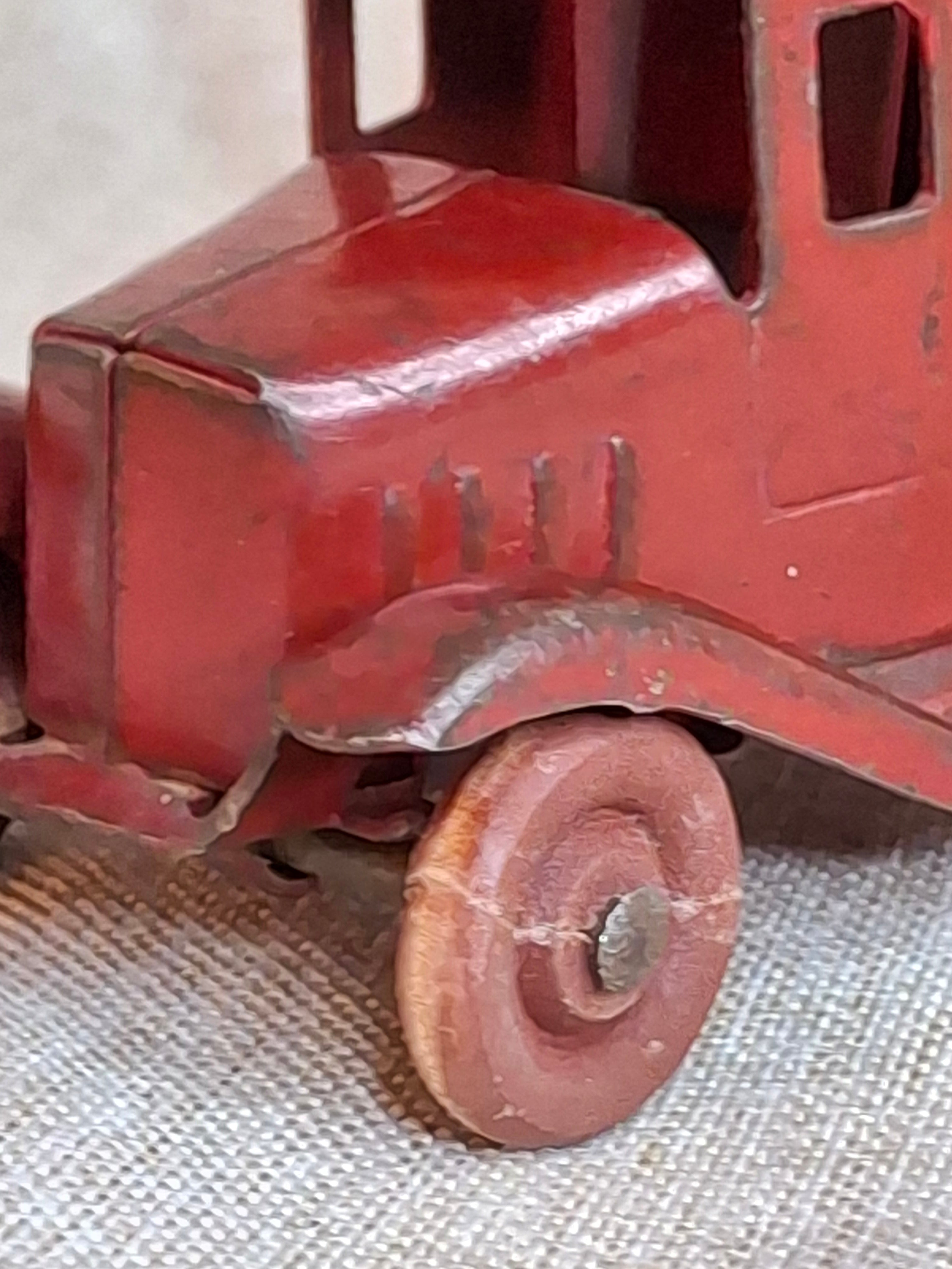 Antique 1930s Wyandotte Toys Pressed Steel C-Cab Dump Truck Red Wood Wheels 5"
