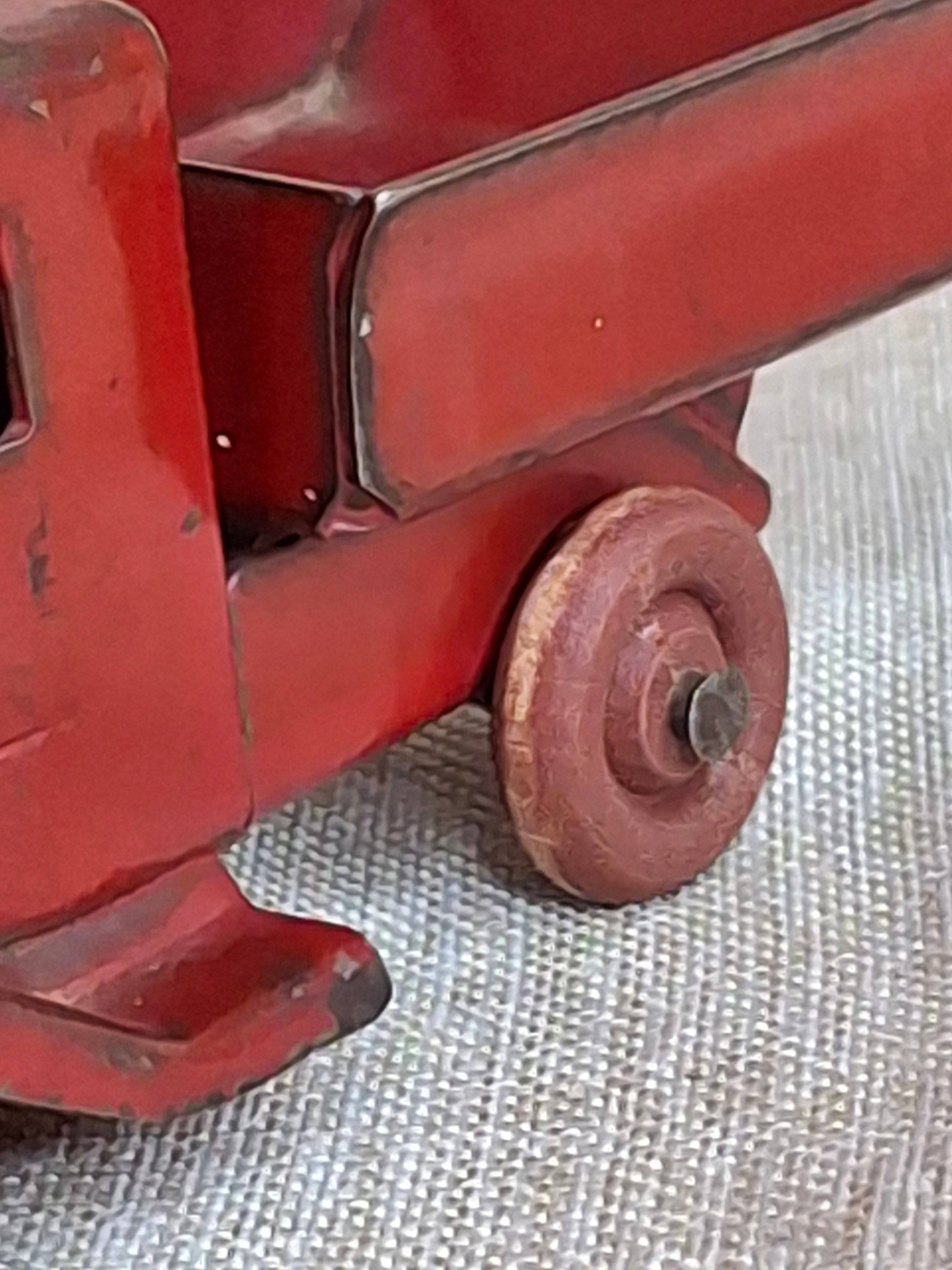 Antique 1930s Wyandotte Toys Pressed Steel C-Cab Dump Truck Red Wood Wheels 5"
