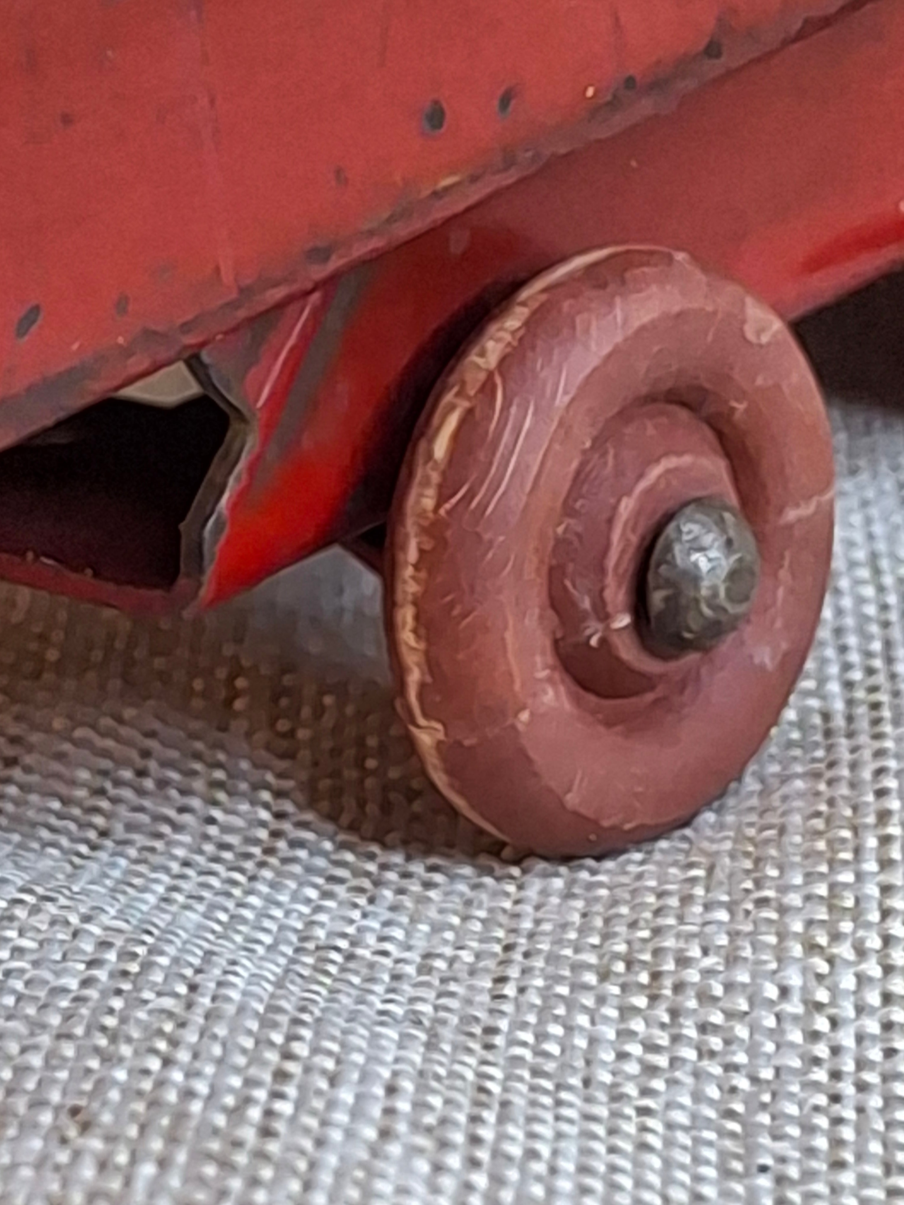 Antique 1930s Wyandotte Toys Pressed Steel C-Cab Dump Truck Red Wood Wheels 5"