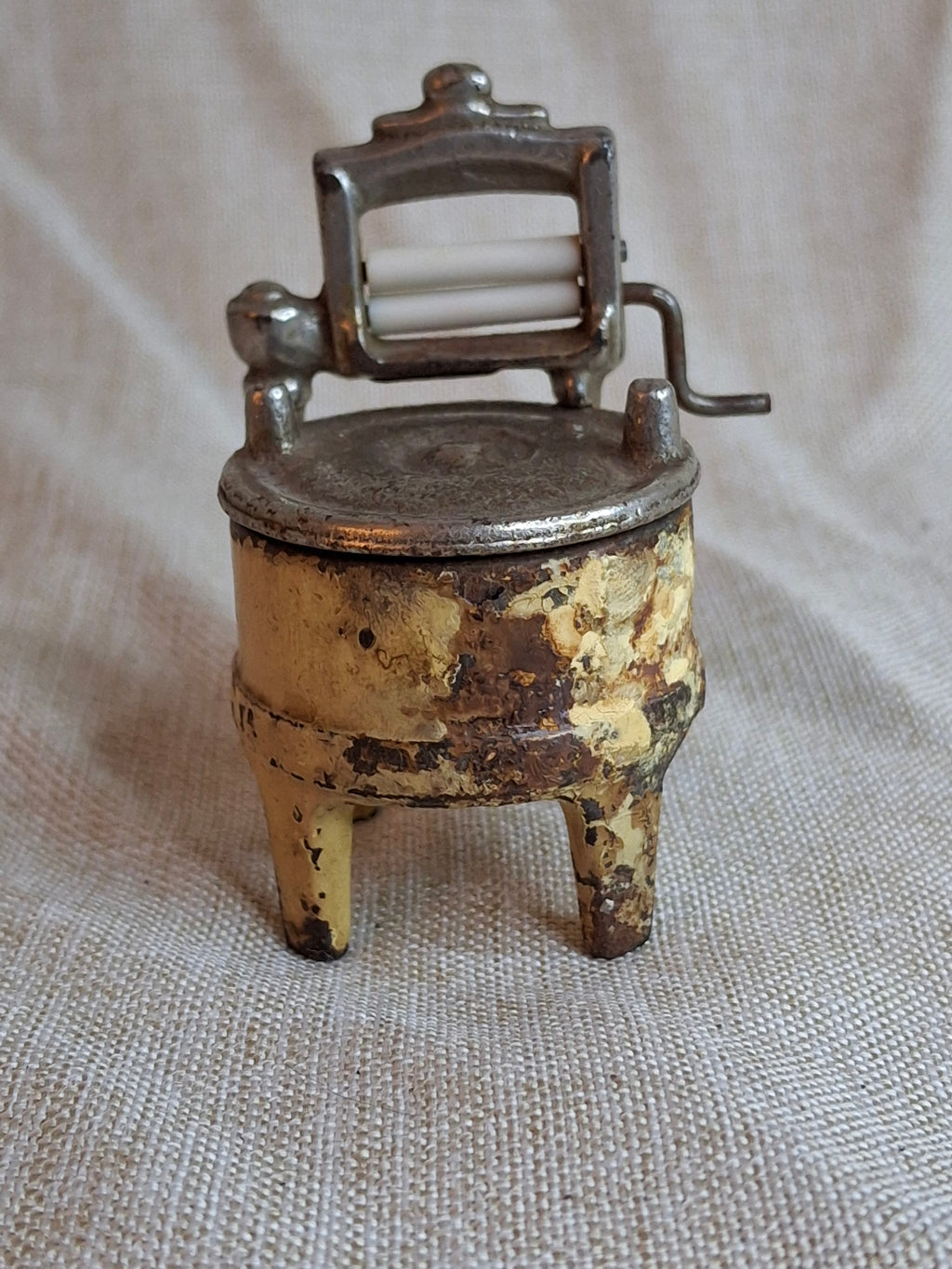 Antique Kilgore Cast Iron Toy Wringer Washing Machine 3pc Set Yellow Pre-War