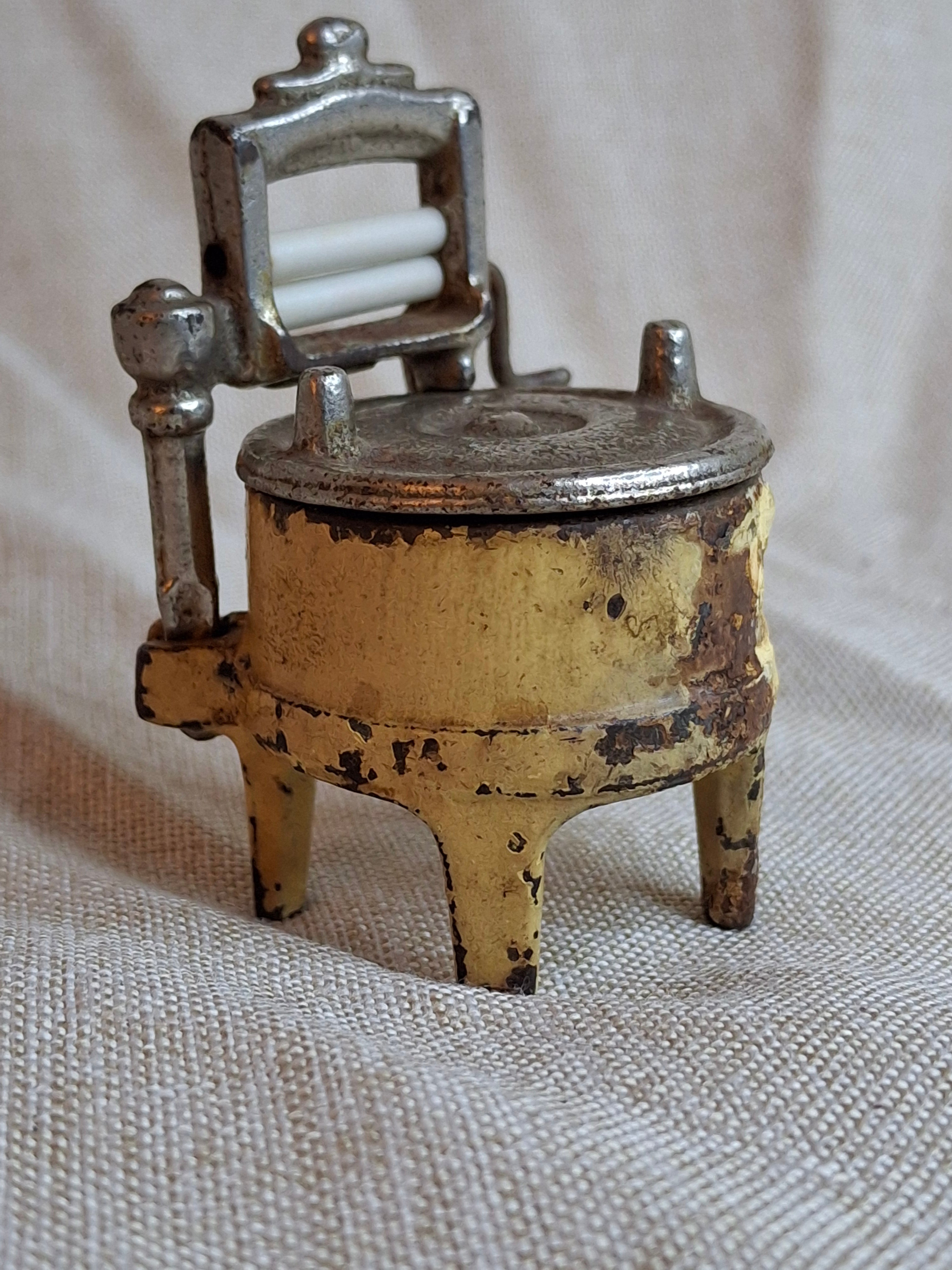 Antique Kilgore Cast Iron Toy Wringer Washing Machine 3pc Set Yellow Pre-War