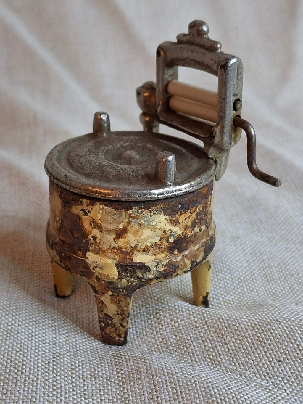 Antique Kilgore Cast Iron Toy Wringer Washing Machine 3pc Set Yellow Pre-War