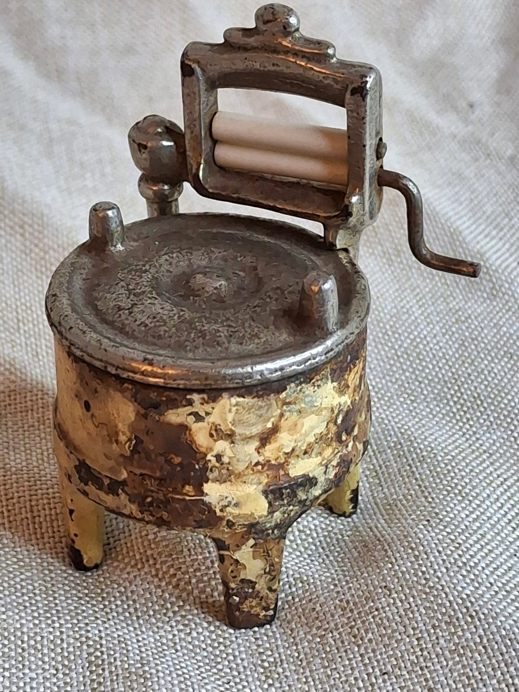 Antique Kilgore Cast Iron Toy Wringer Washing Machine 3pc Set Yellow Pre-War