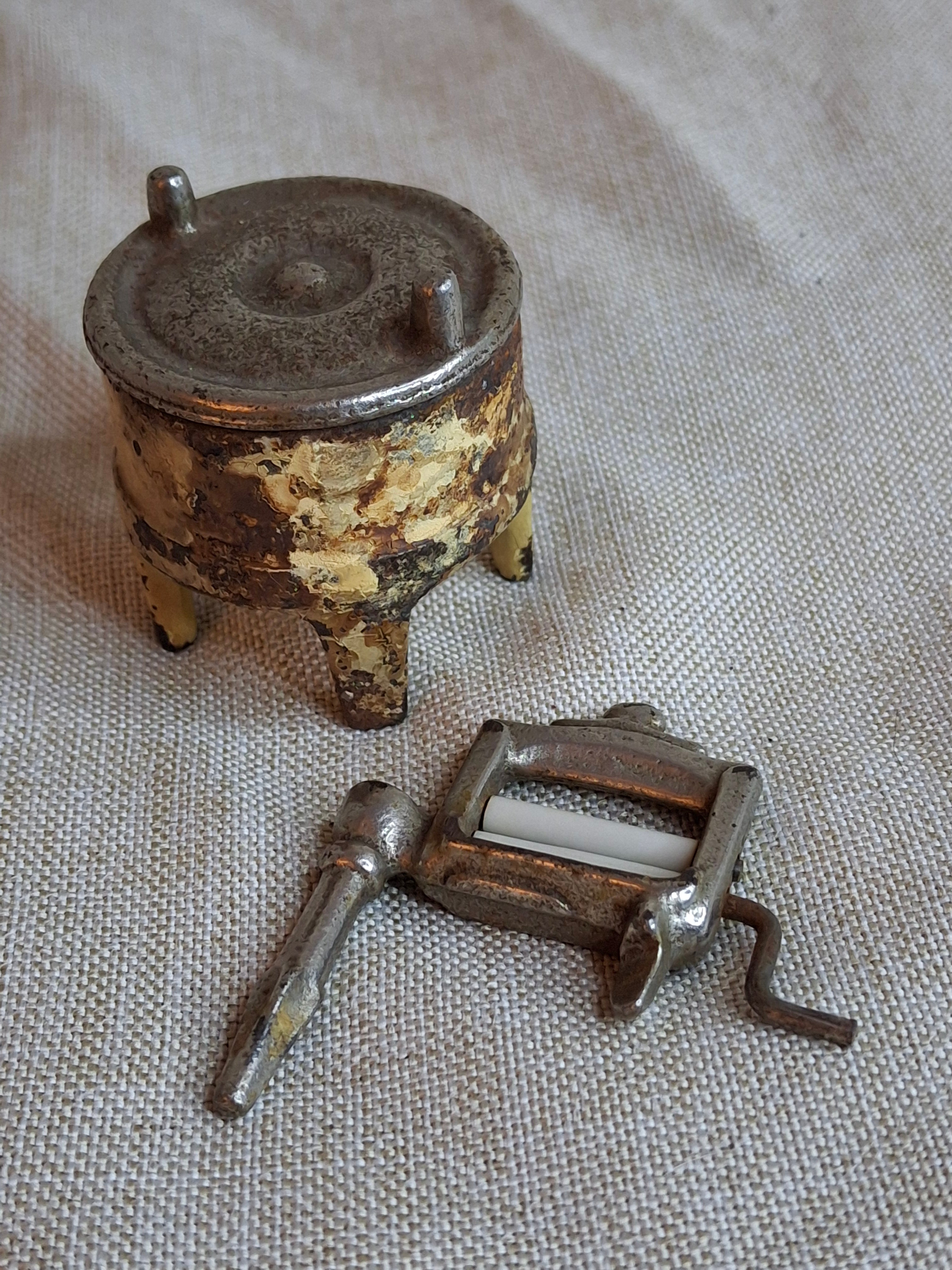 Antique Kilgore Cast Iron Toy Wringer Washing Machine 3pc Set Yellow Pre-War