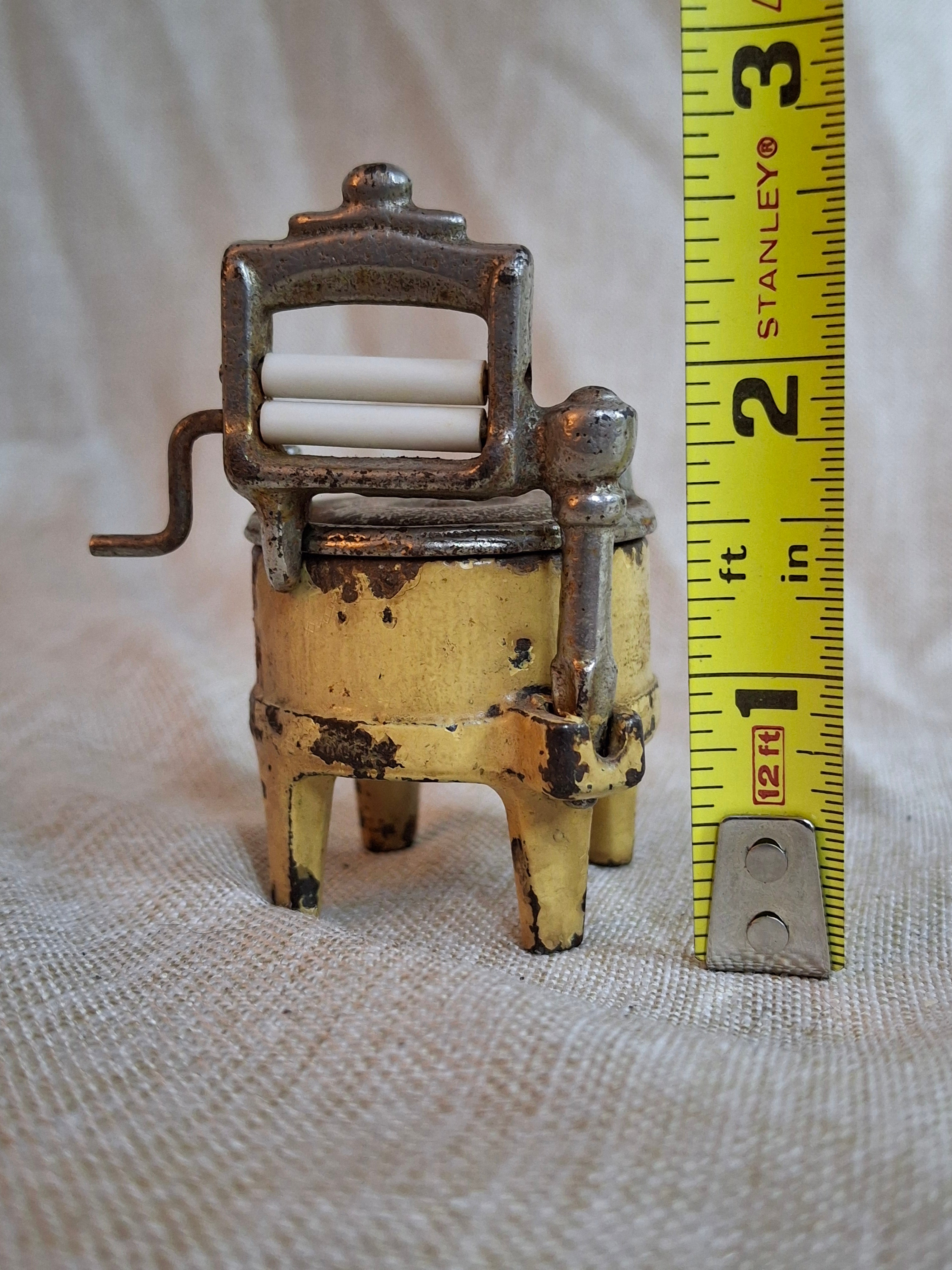 Antique Kilgore Cast Iron Toy Wringer Washing Machine 3pc Set Yellow Pre-War