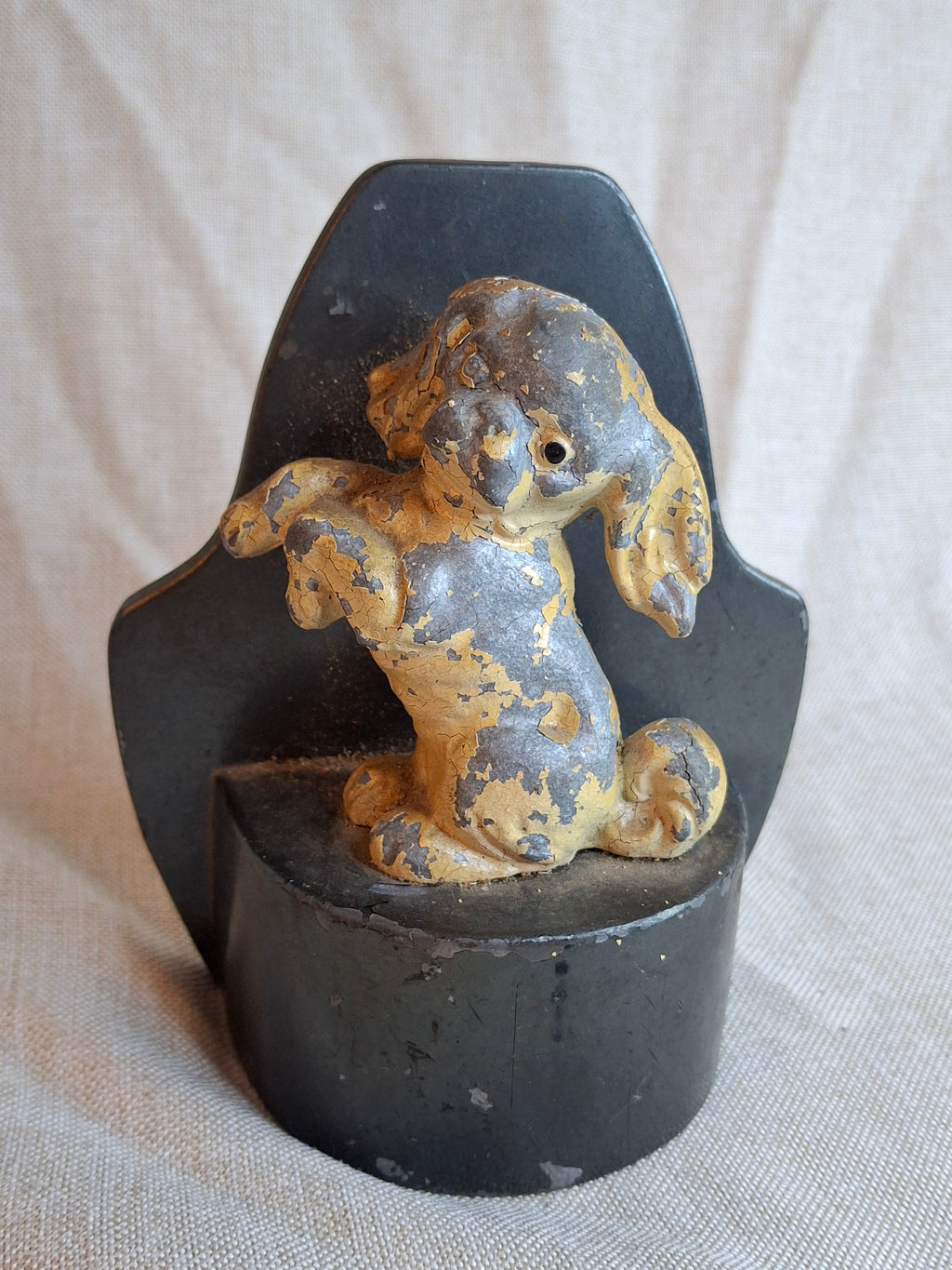 Antique Hubley Cast Iron Begging Puppy Dog Doorstop, Original Paint, c. 1920s