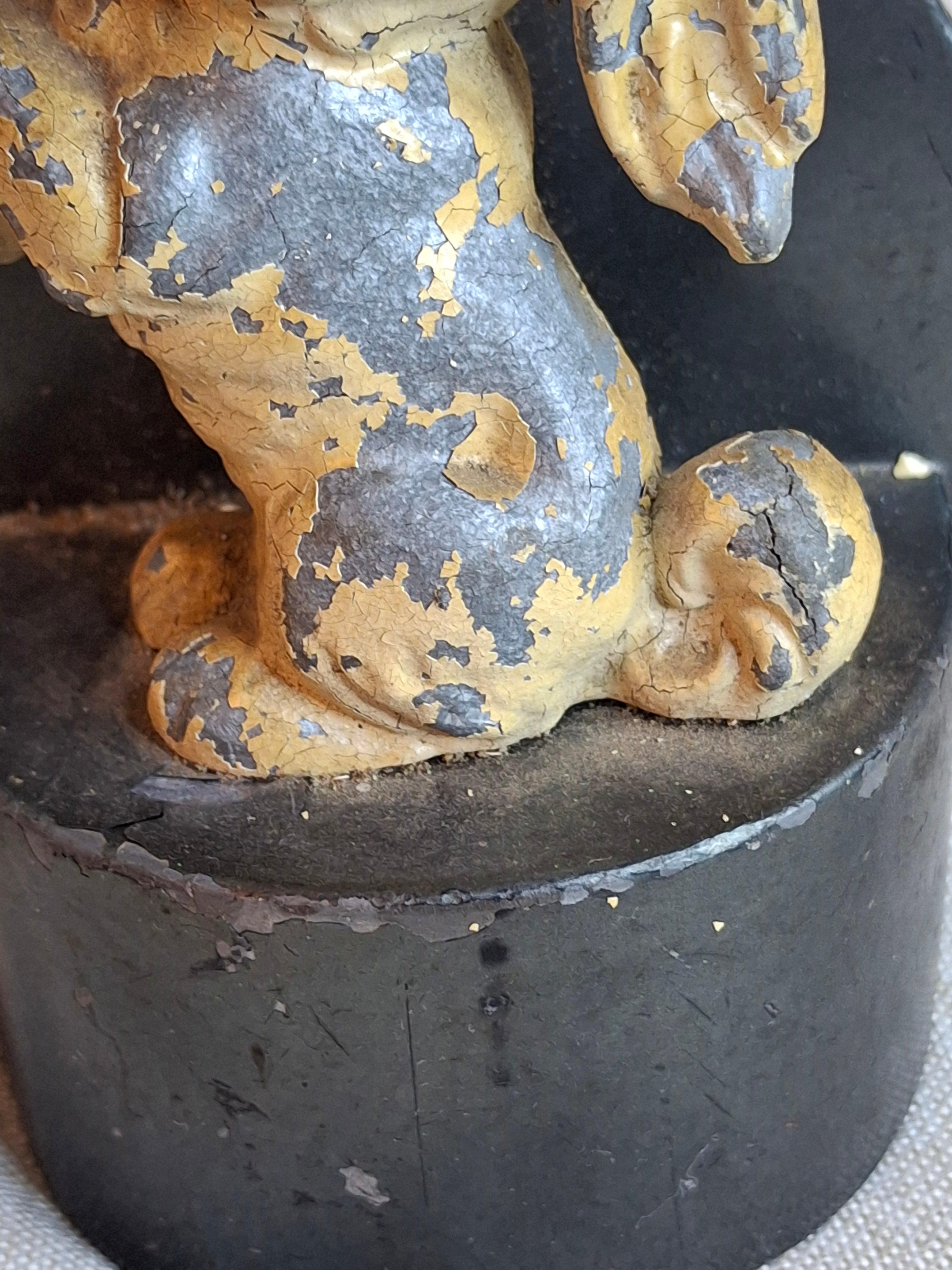 Antique Hubley Cast Iron Begging Puppy Dog Doorstop, Original Paint, c. 1920s