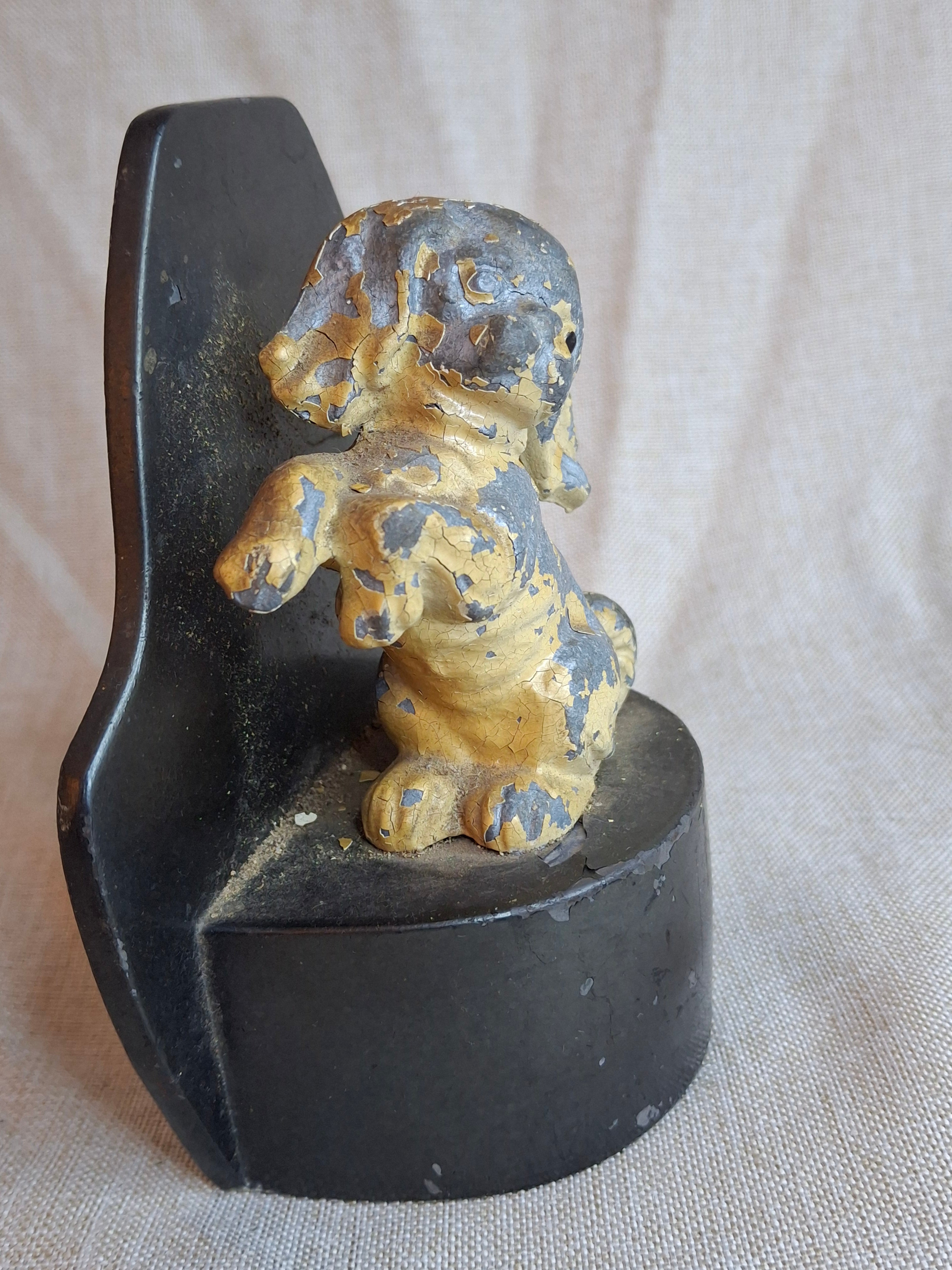 Antique Hubley Cast Iron Begging Puppy Dog Doorstop, Original Paint, c. 1920s