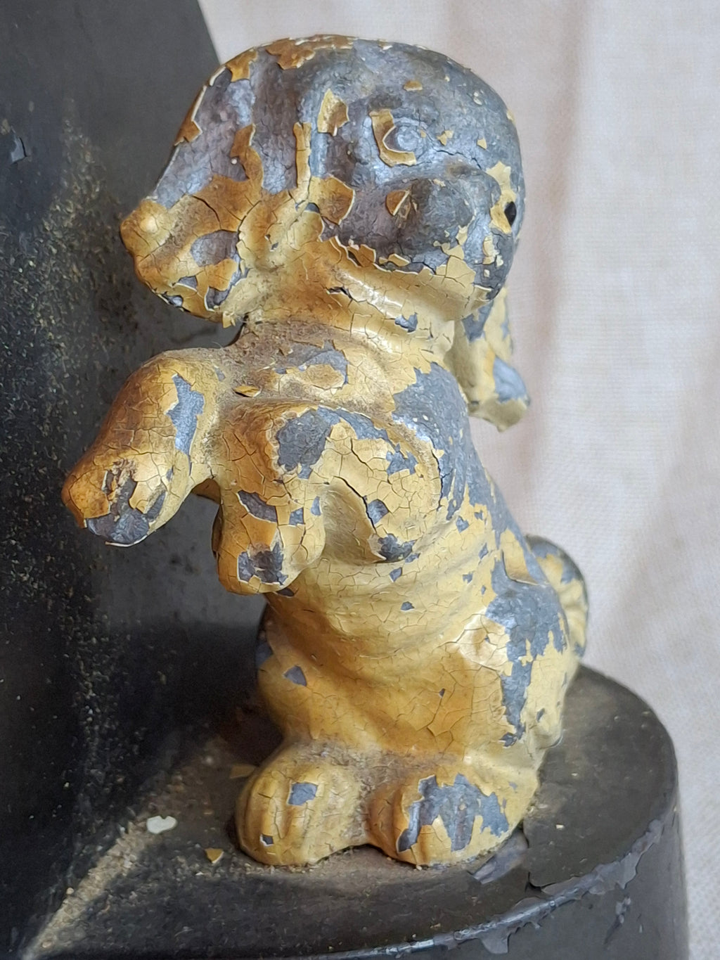Antique Hubley Cast Iron Begging Puppy Dog Doorstop, Original Paint, c. 1920s